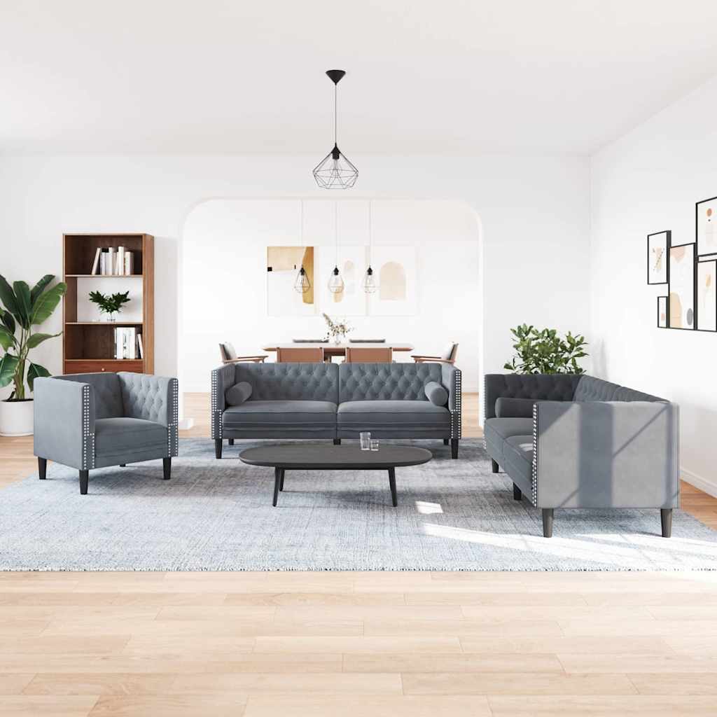 Wohnzimmer Couch 3 pcs Dunkelgrau 194 x 74,5 x 70,5 cm Samt