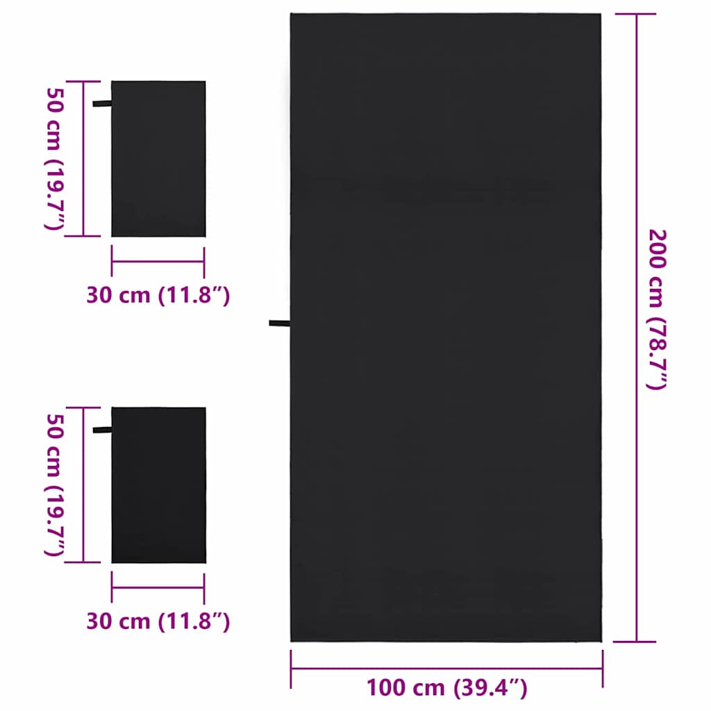 Sporthandtuch Set 3 pcs Schwarz Polyester und Polyamid