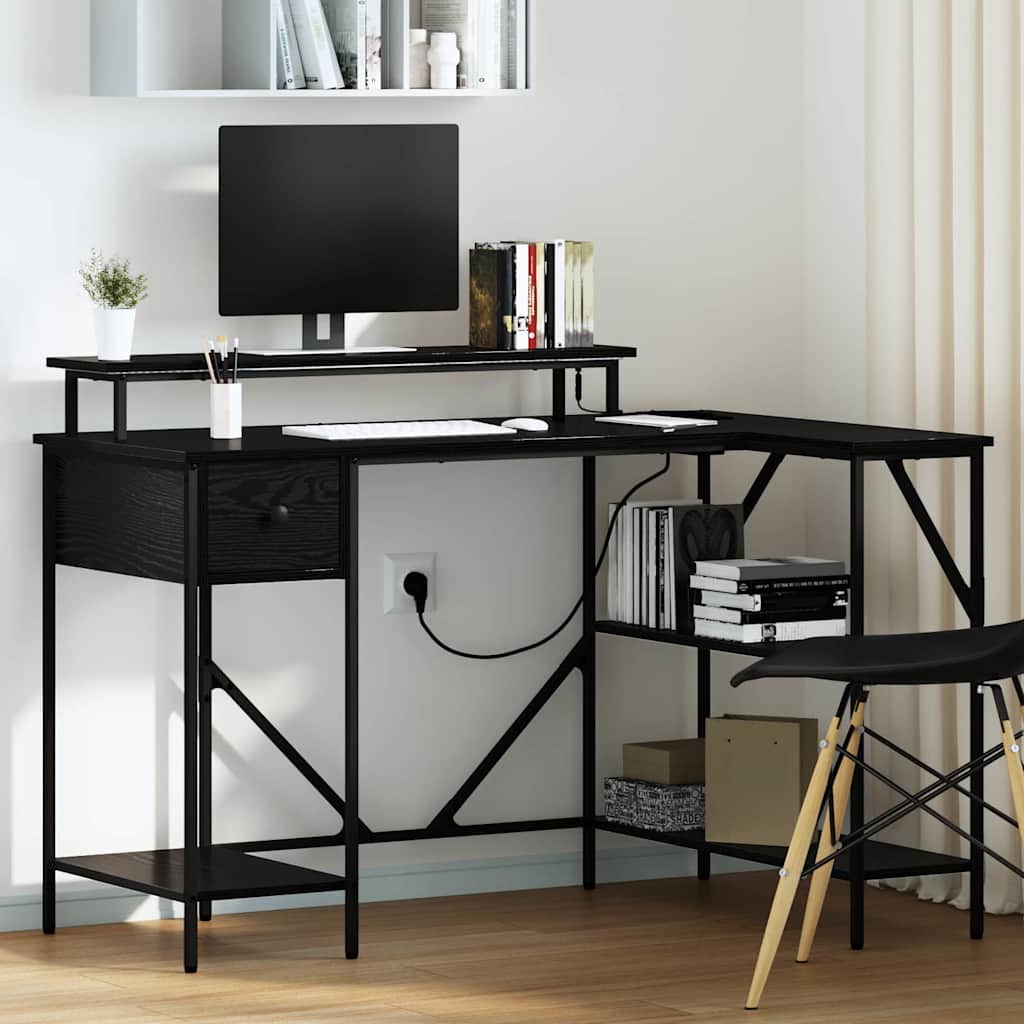 Schreibtisch mit Regal Schwarz Eichen-Optik 120 x 79 x 86,5 cm
