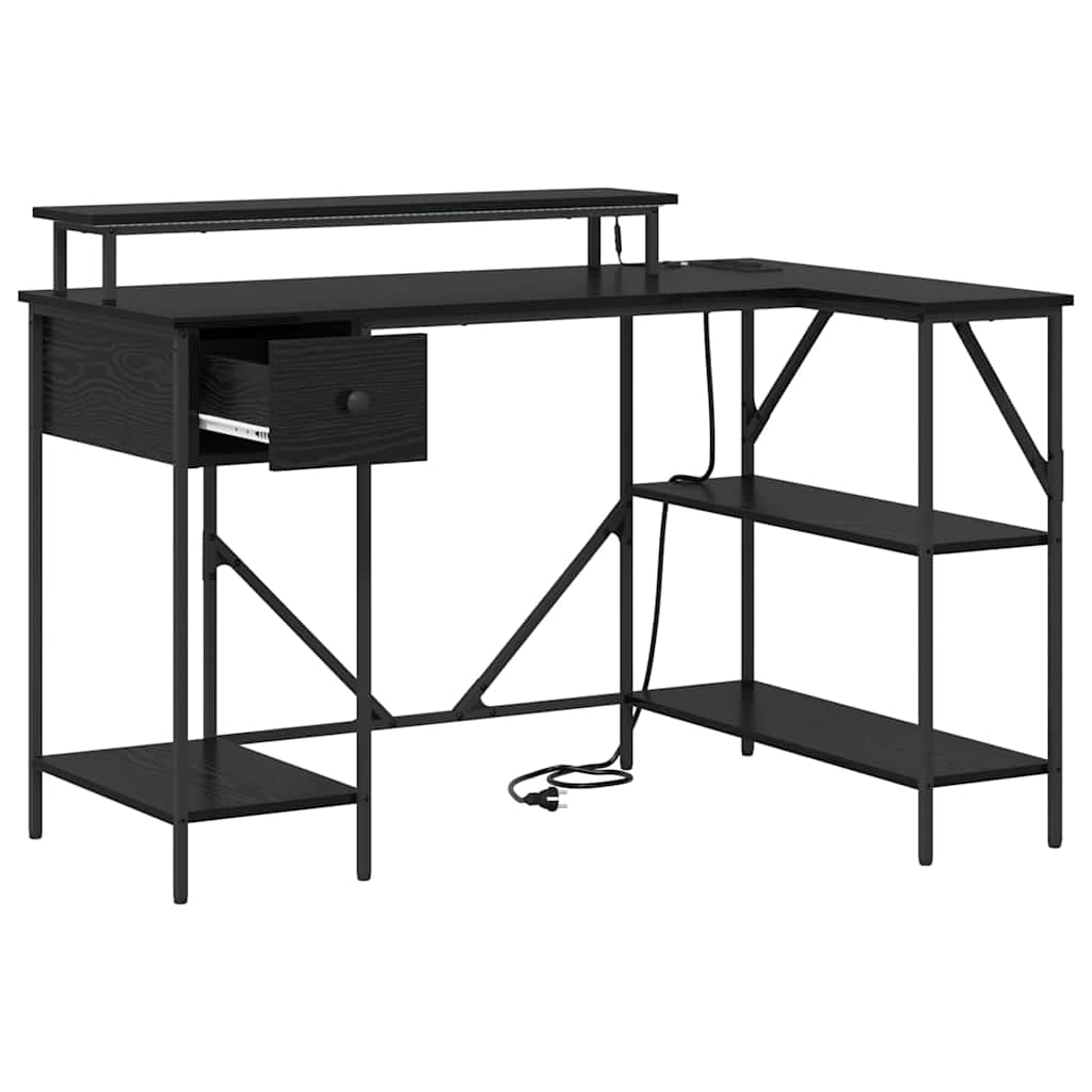 Schreibtisch mit Regal Schwarz Eichen-Optik 120 x 79 x 86,5 cm