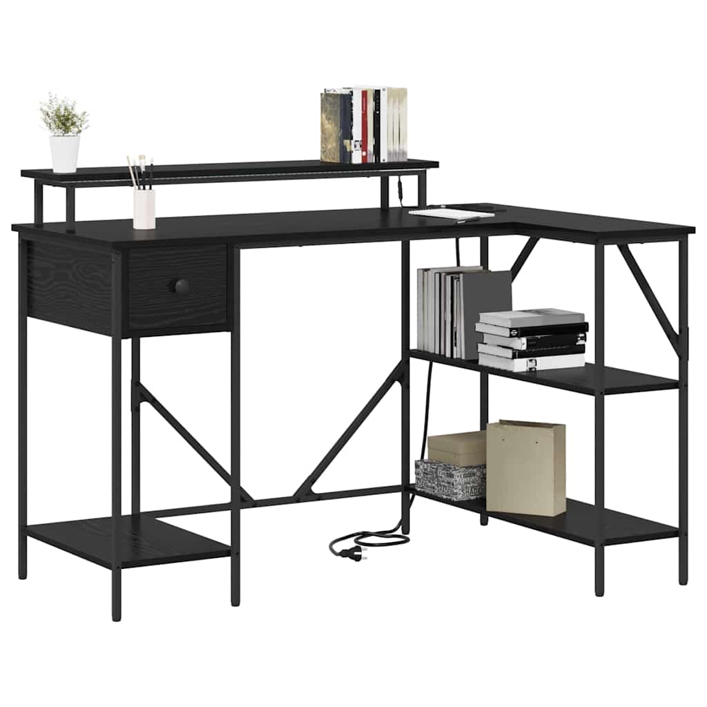 Schreibtisch mit Regal Schwarz Eichen-Optik 120 x 79 x 86,5 cm