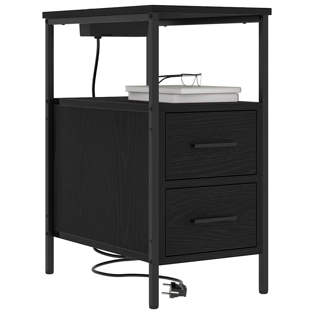 Nachttisch 2 pcs Schwarz Eichen-Optik 30 x 48 x 61 cm