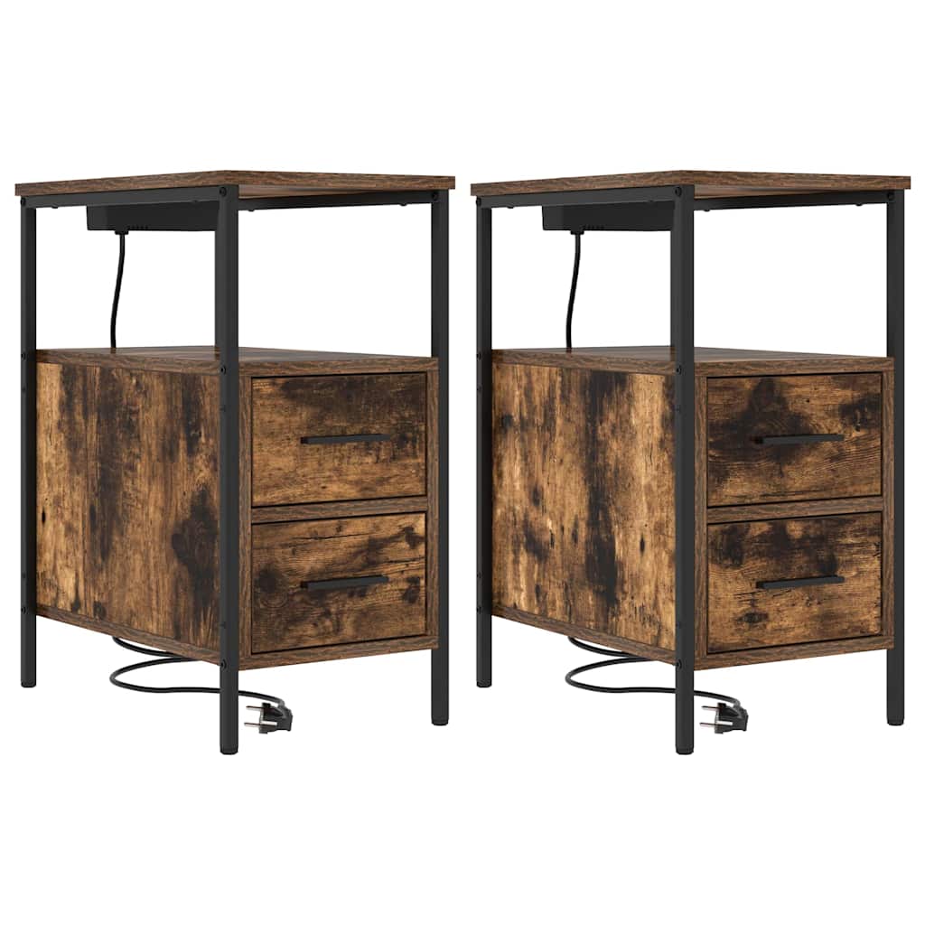 Nachttisch 2 pcs Geräucherte Eiche 30 x 48 x 61 cm