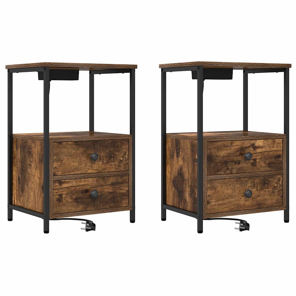 Nachttisch mit Speicher 2 pcs Geräucherte Eiche 40 x 31 x 60 cm
