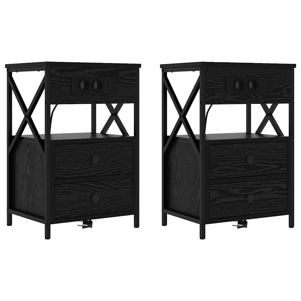 Nachttisch 2 pcs Schwarz Eichen-Optik 40 x 31 x 60 cm