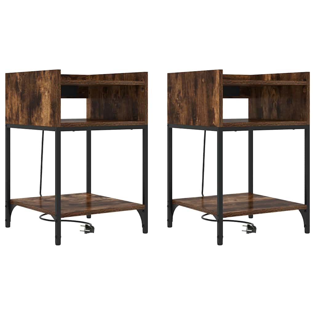 Nachttisch mit Regal 2 pcs Geräucherte Eiche 40 x 40 x 61 cm
