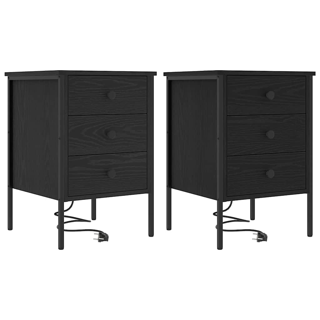 Nachttisch 2 pcs Schwarz Eichen-Optik 42 x 41 x 61 cm