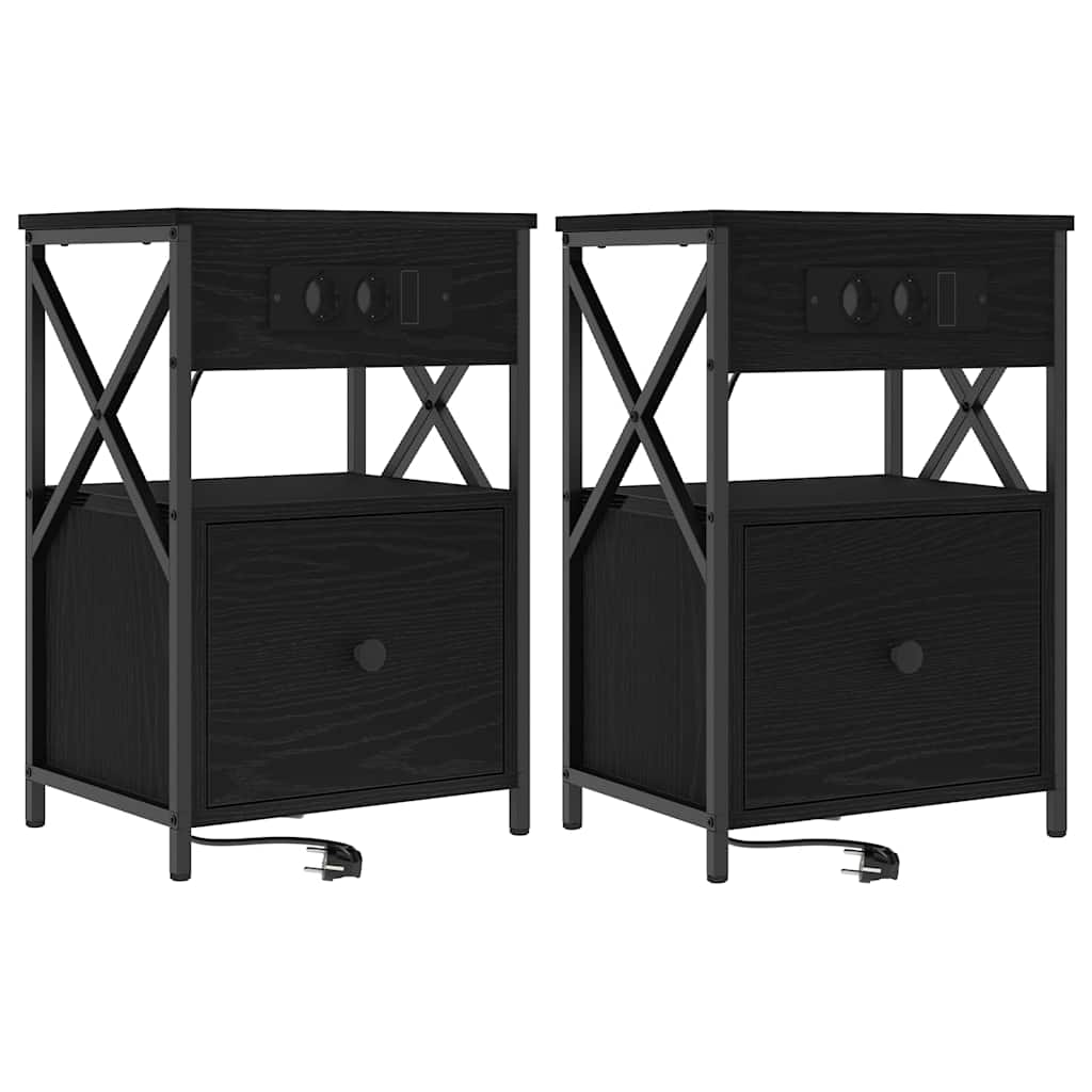 Nachttisch 2 pcs Schwarz Eichen-Optik 40 x 31 x 60 cm