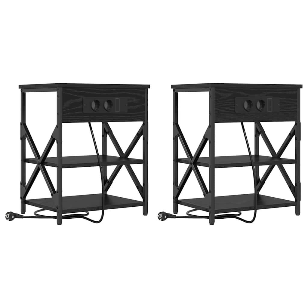 Nachttisch mit Regal 2 pcs Schwarz Eichen-Optik 41 x 31 x 51 cm