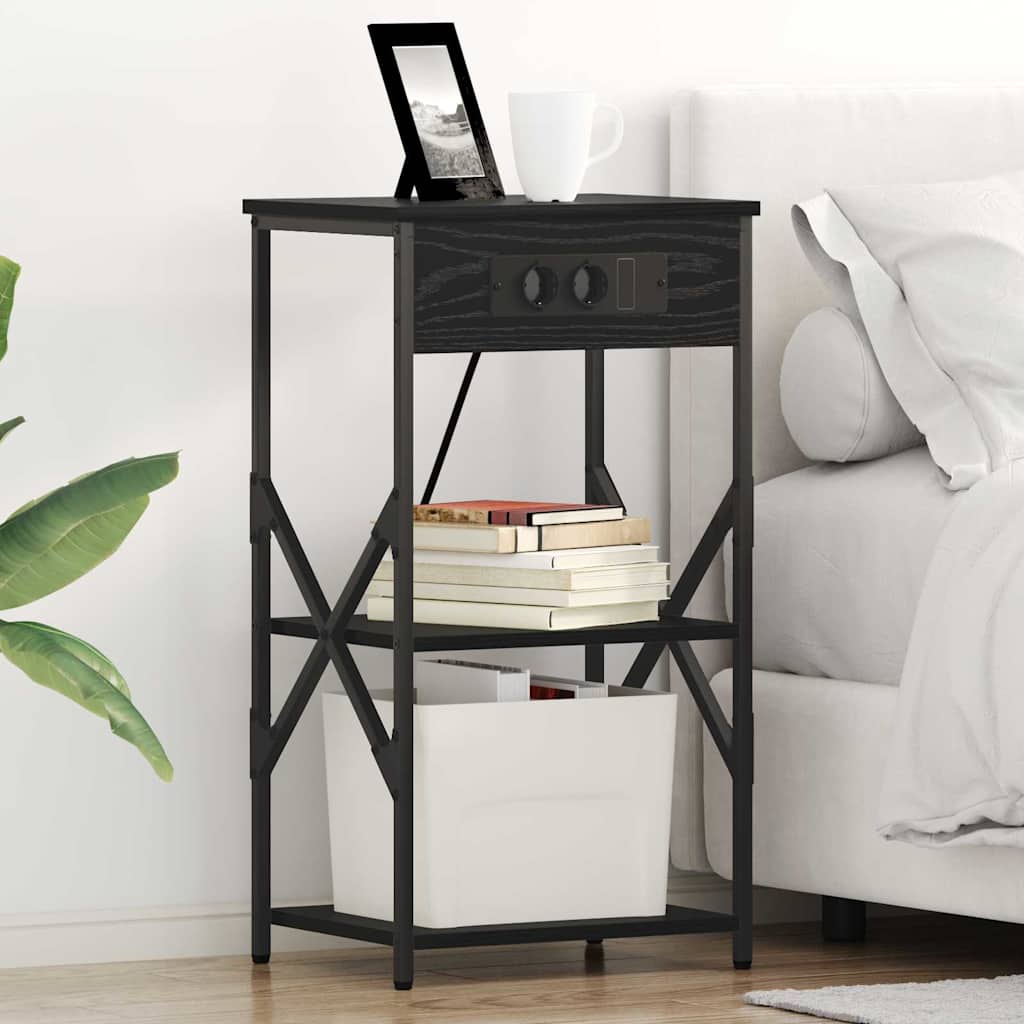 Nachttisch mit Regal 2 pcs Schwarz Eichen-Optik 41 x 31 x 76 cm