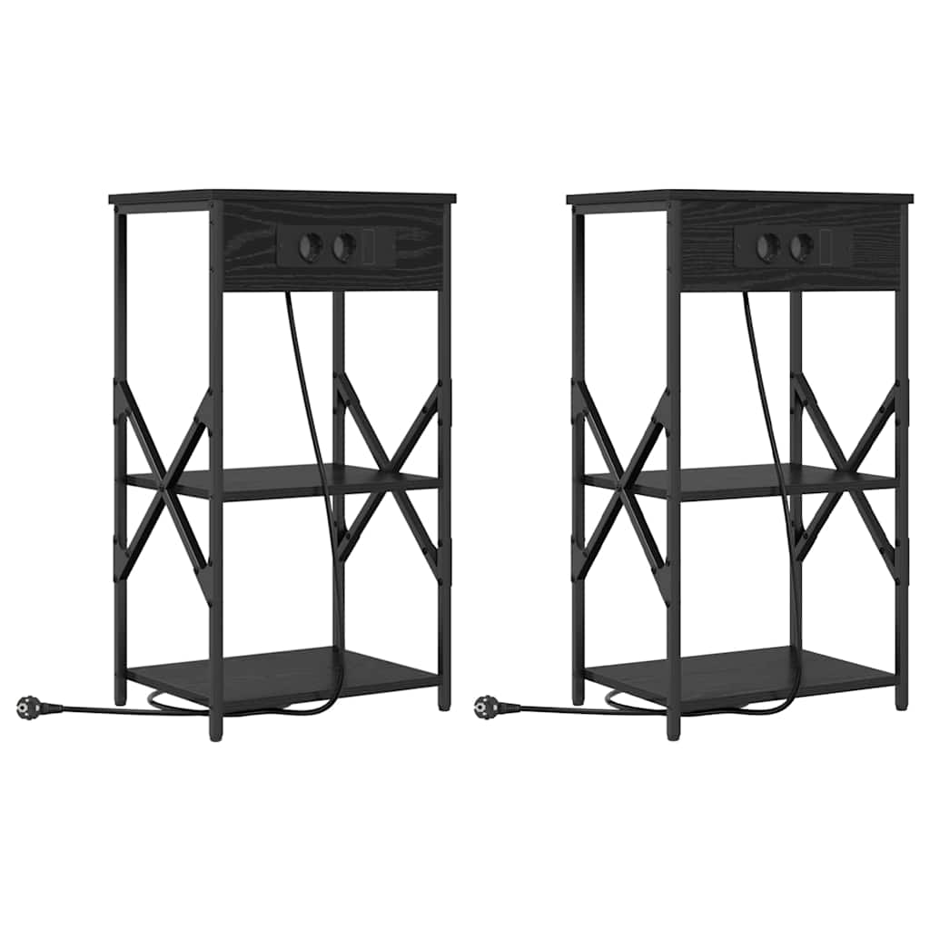 Nachttisch mit Regal 2 pcs Schwarz Eichen-Optik 41 x 31 x 76 cm