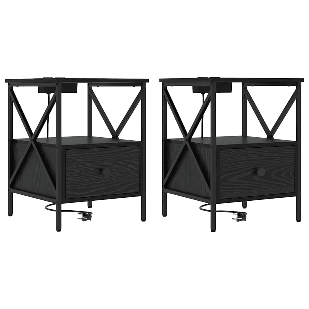 Nachttisch 2 pcs Schwarz Eichen-Optik 41,5 x 40,5 x 55 cm