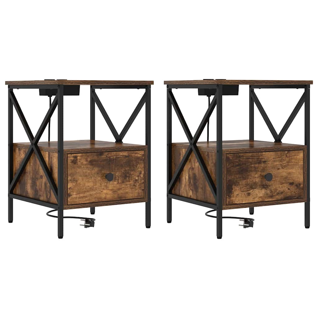 Nachttisch 2 pcs Geräucherte Eiche 41,5 x 40,5 x 55 cm
