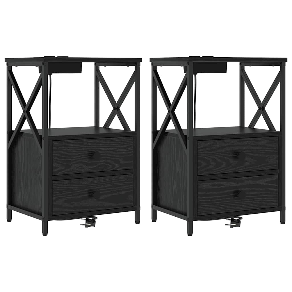 Nachttisch 2 pcs Schwarz Eichen-Optik 40 x 31 x 60 cm