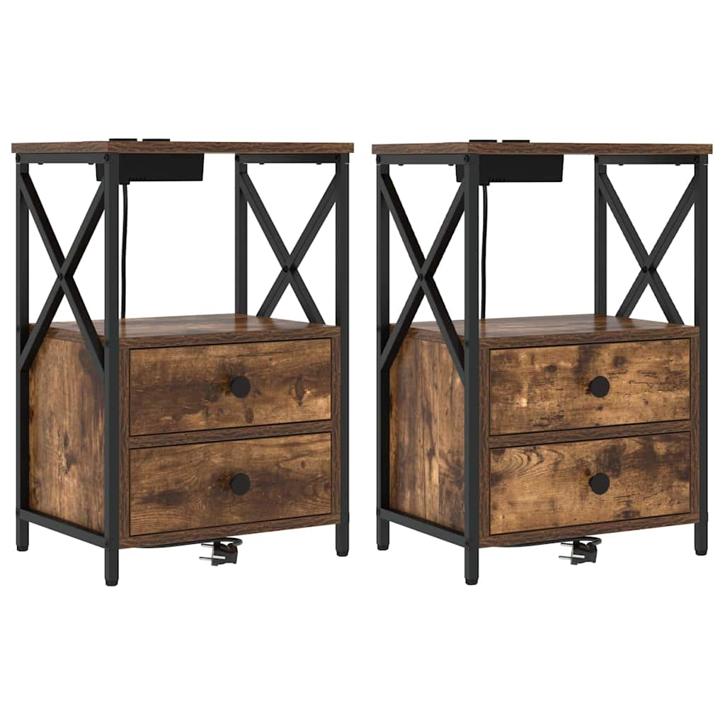 Nachttisch mit Speicher 2 pcs Geräucherte Eiche 40 x 31 x 60 cm