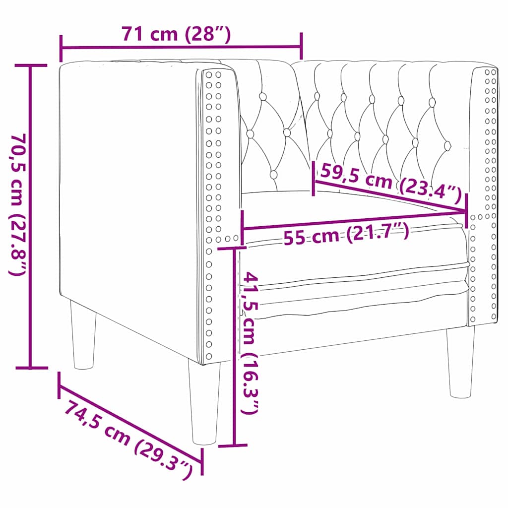 Sofa Dunkelgrau 74,5 x 71 x 70,5 cm Samt