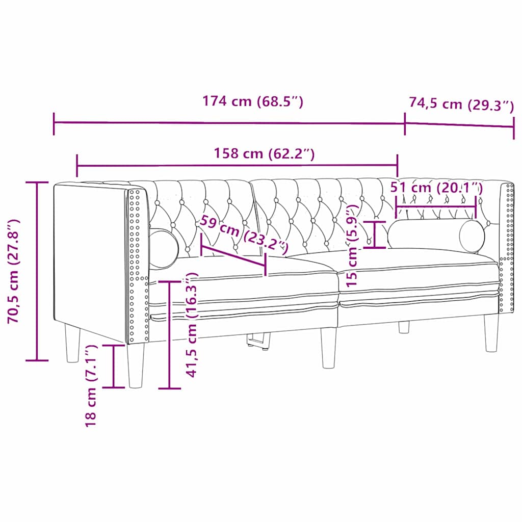 Sofa Hellgrau 174 x 74,5 x 70,5 cm Samt