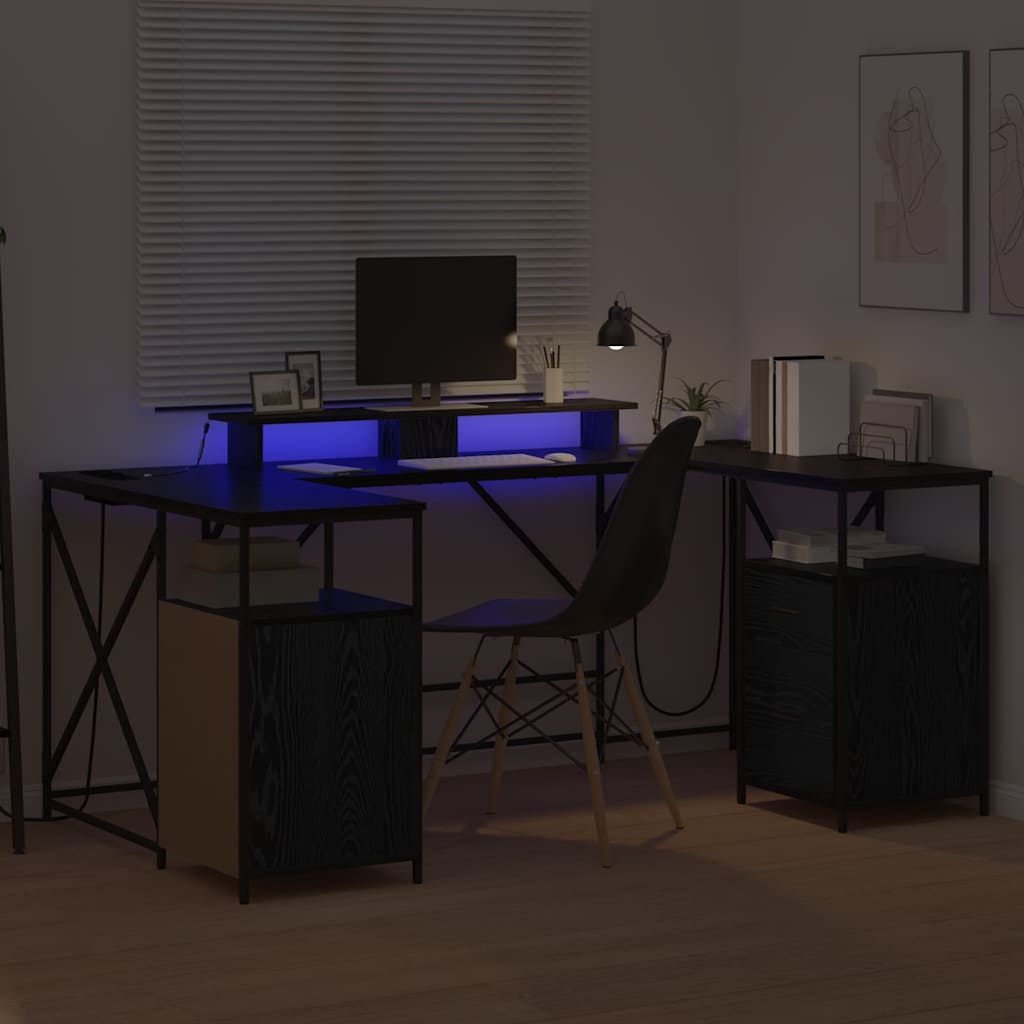 Schreibtisch mit Regal Schwarz Eichen-Optik 182 x 101 x 87,5 cm