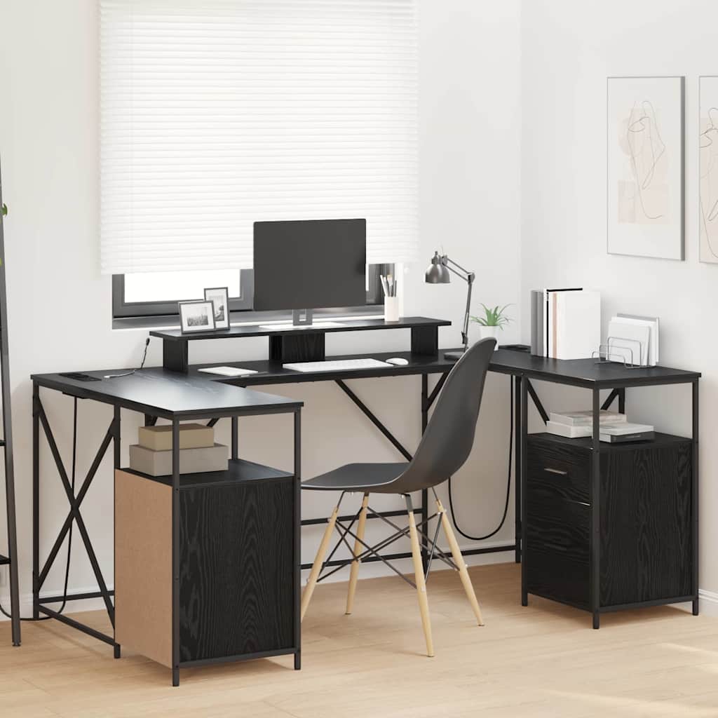 Schreibtisch mit Regal Schwarz Eichen-Optik 182 x 101 x 87,5 cm