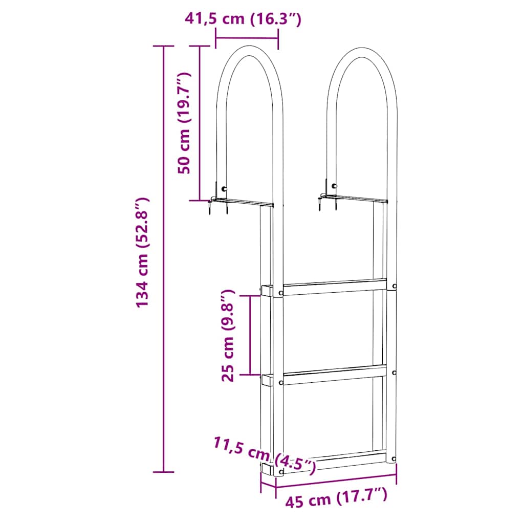 3-Stufen Dockleiter Silber 45 x 11,5 x 134 cm Aluminium