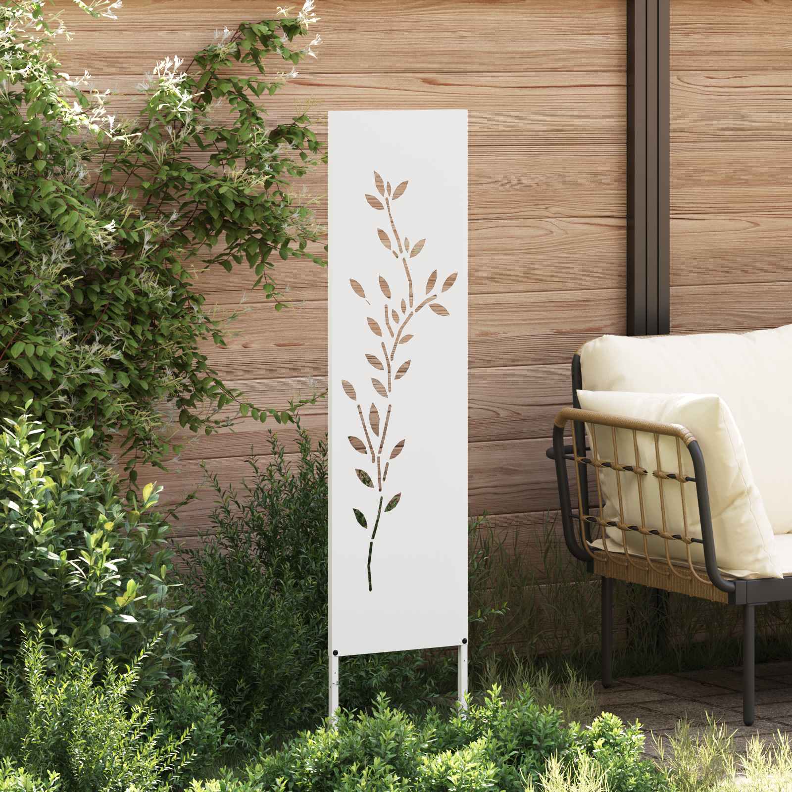 Garten Sichtschutz-Leinwand Floral Weiß 32 x 140 cm