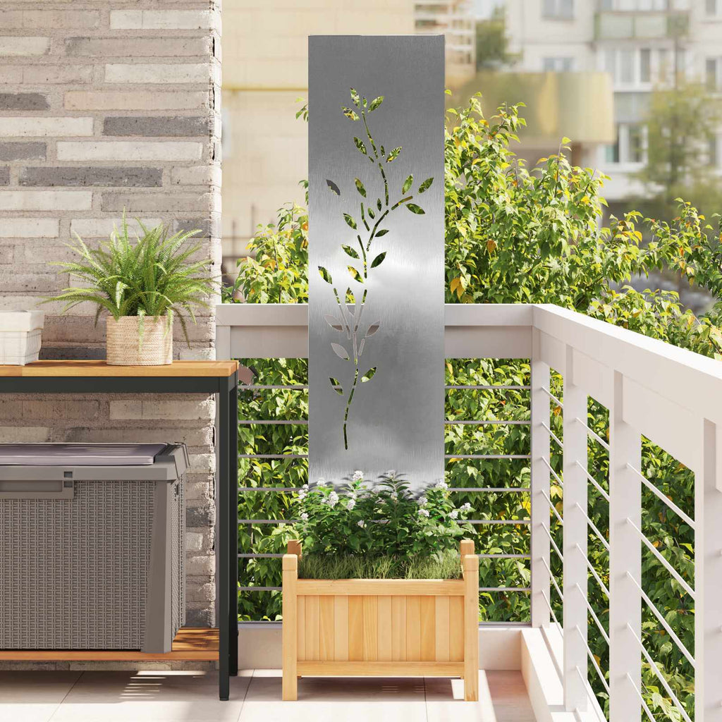 Garten Sichtschutz-Leinwand Floral Silber 32 x 140 cm Edelstahl