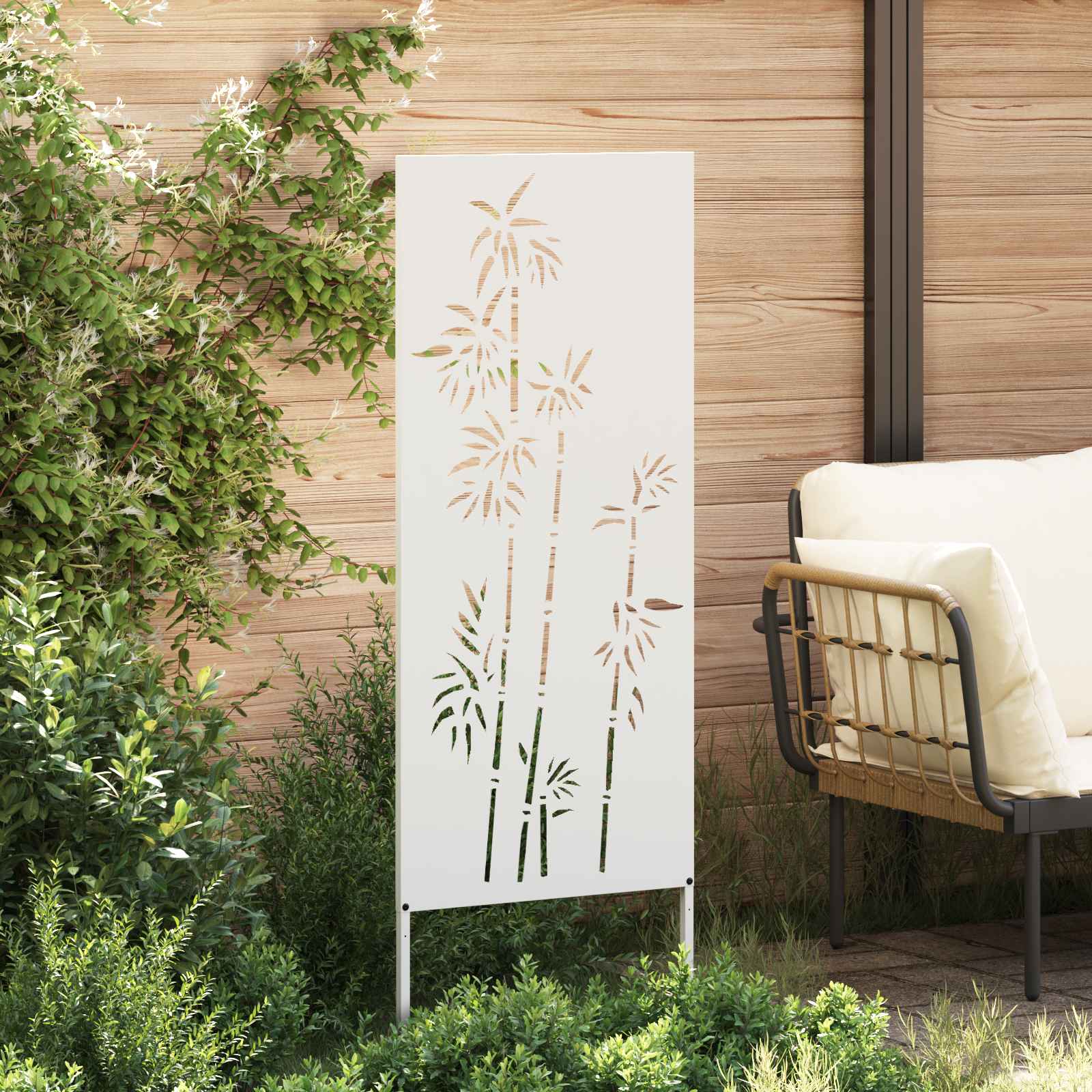 Garten Sichtschutz-Leinwand Floral Weiß 50 x 140 cm