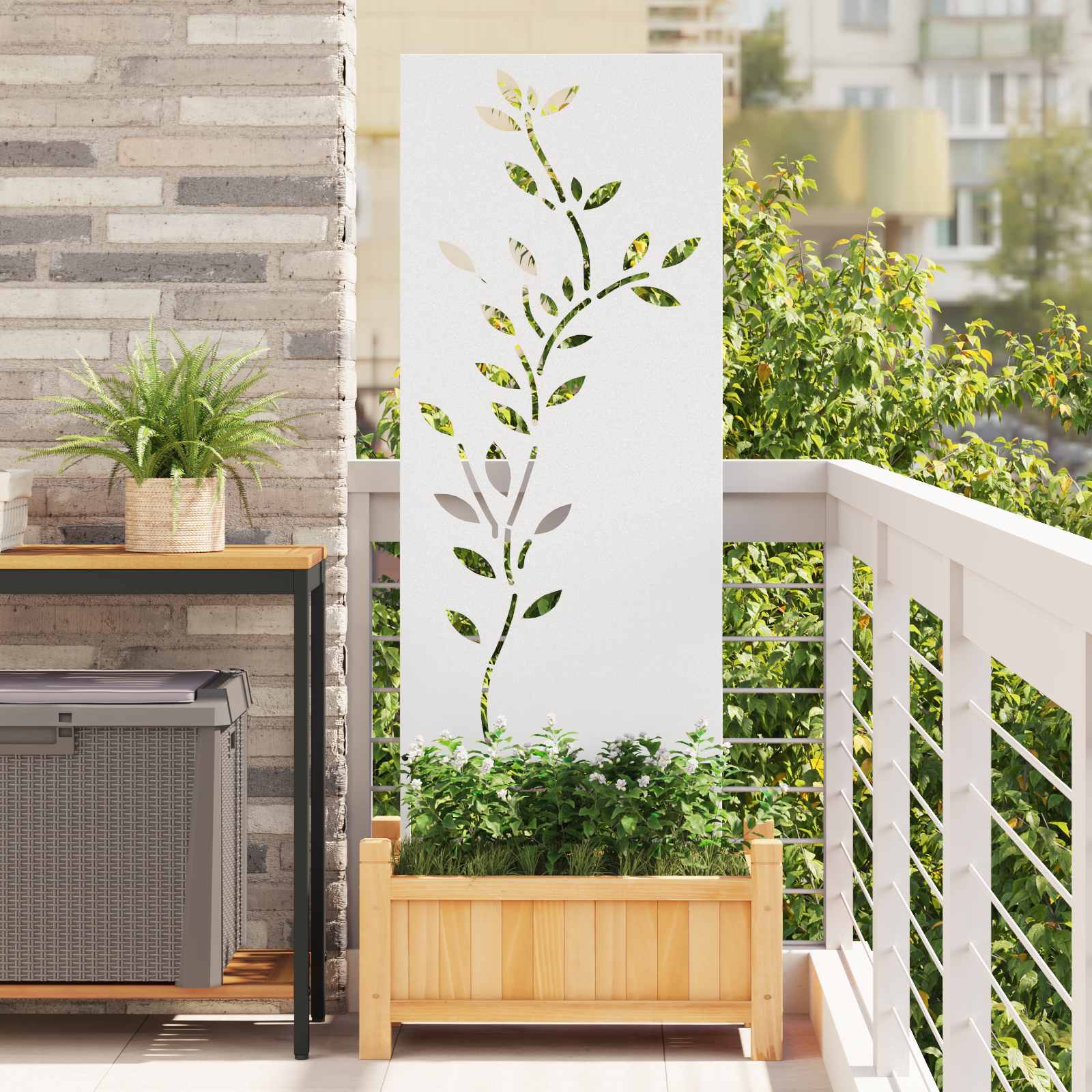 Garten Sichtschutz-Leinwand Floral Weiß 50 x 140 cm