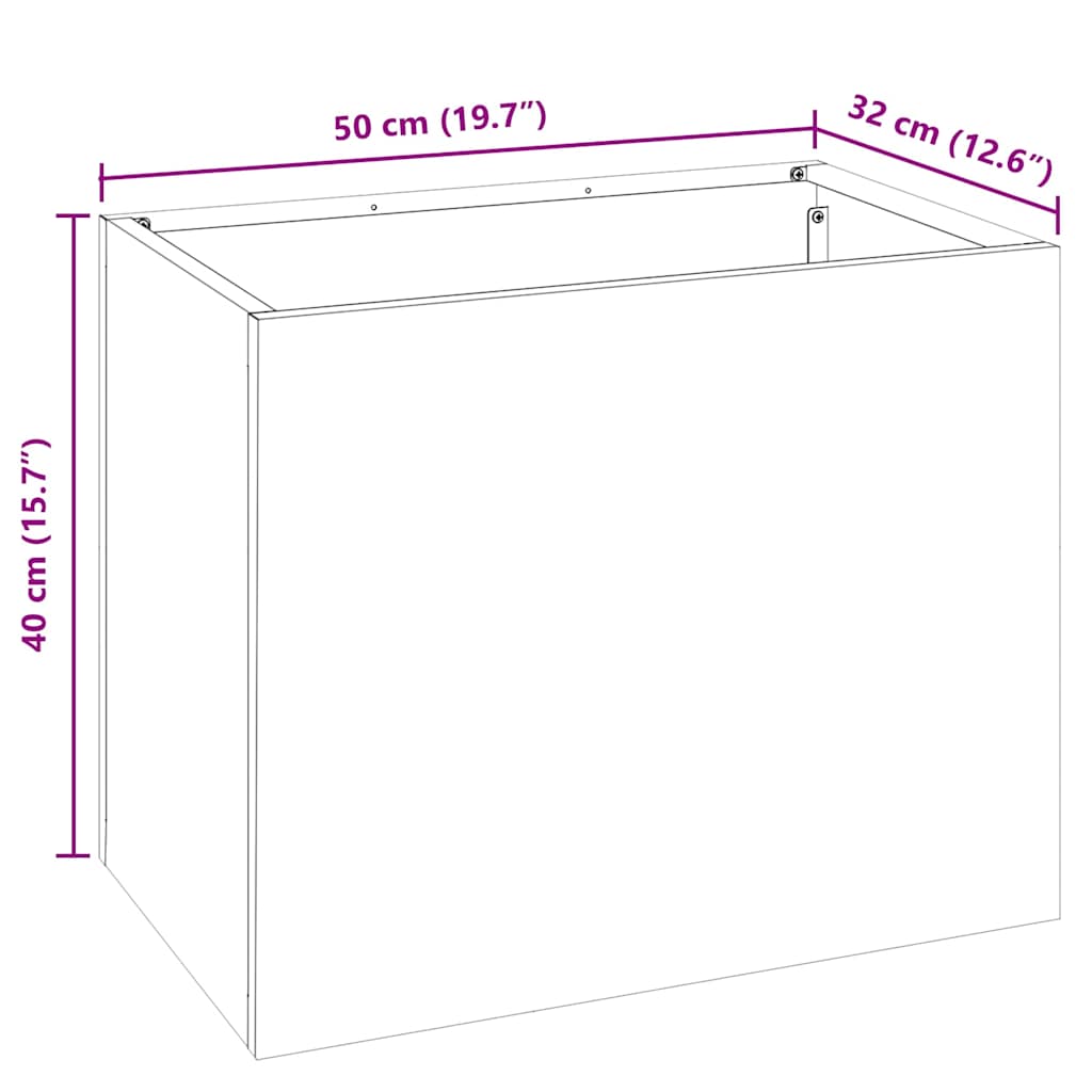 Garten-Pflanzgefäß Schwarz 50 x 32 x 40 cm Kaltgewalzter Stahl