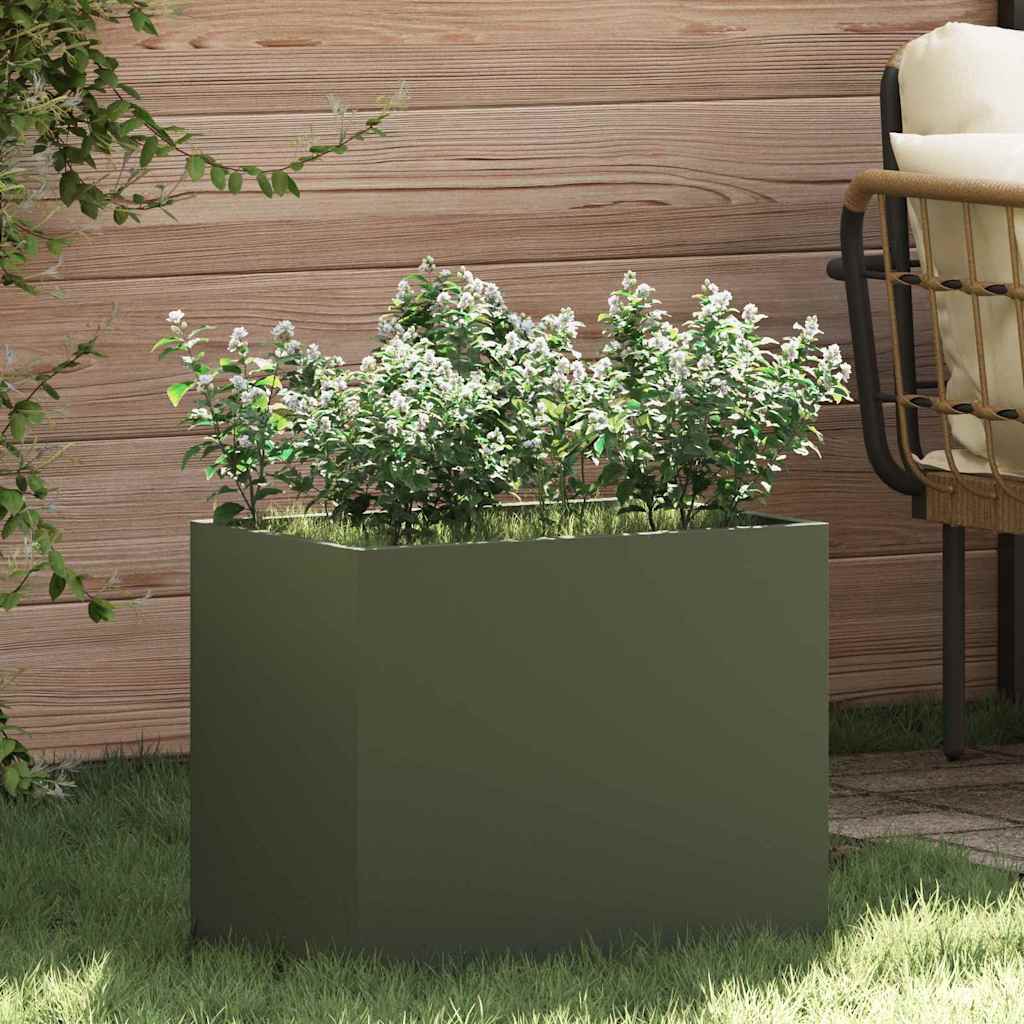 Garten-Pflanzgefäß Olivgrün 50 x 32 x 40 cm Kaltgewalzter Stahl