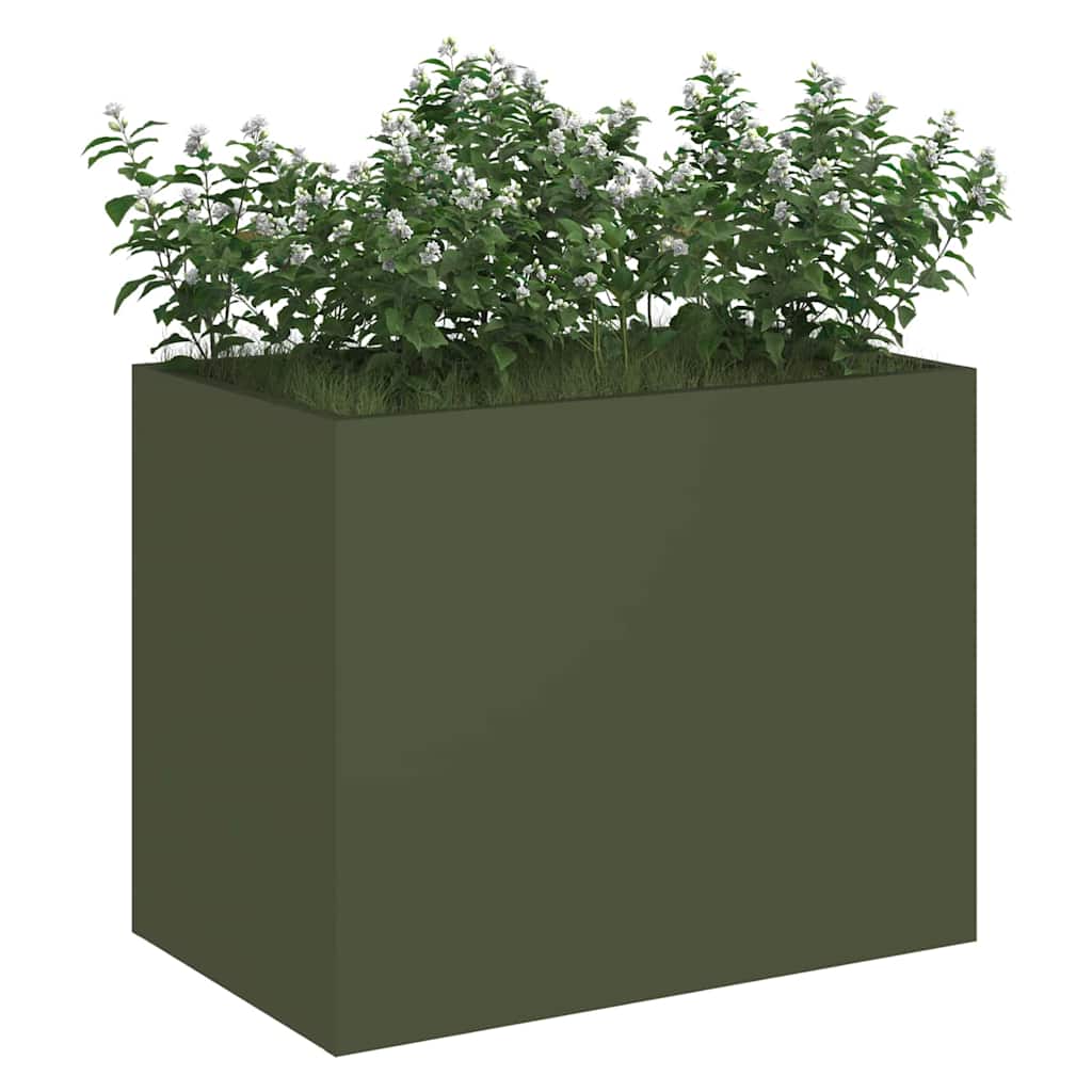 Garten-Pflanzgefäß Olivgrün 50 x 32 x 40 cm Kaltgewalzter Stahl