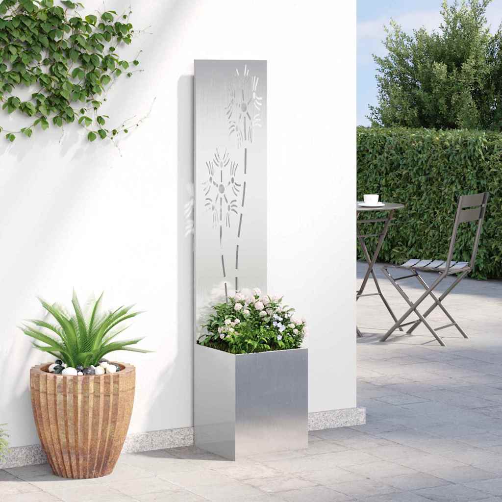Garten Sichtschutz-Leinwand Floral Silber 32 x 150 cm Edelstahl