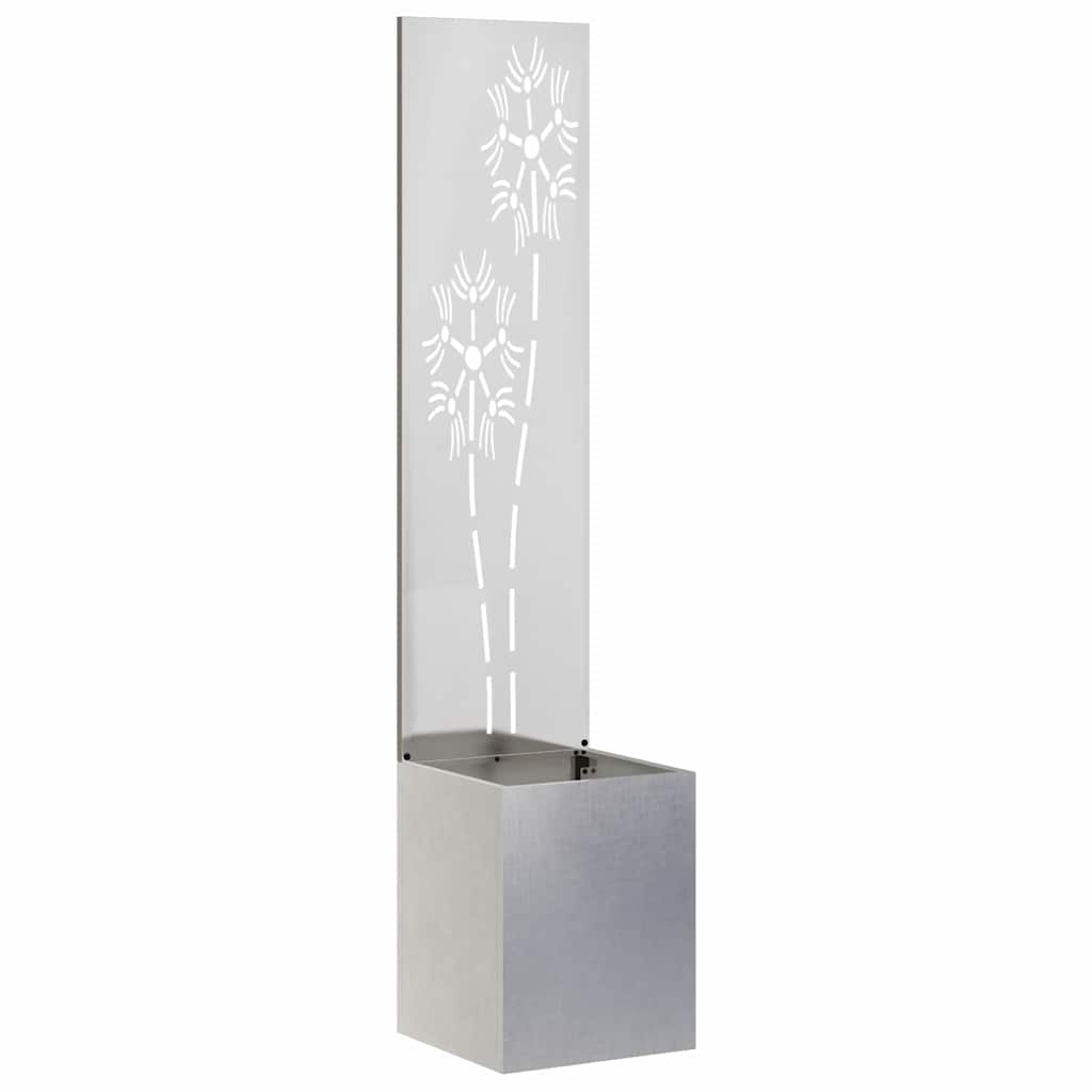 Garten Sichtschutz-Leinwand Floral Silber 32 x 150 cm Edelstahl