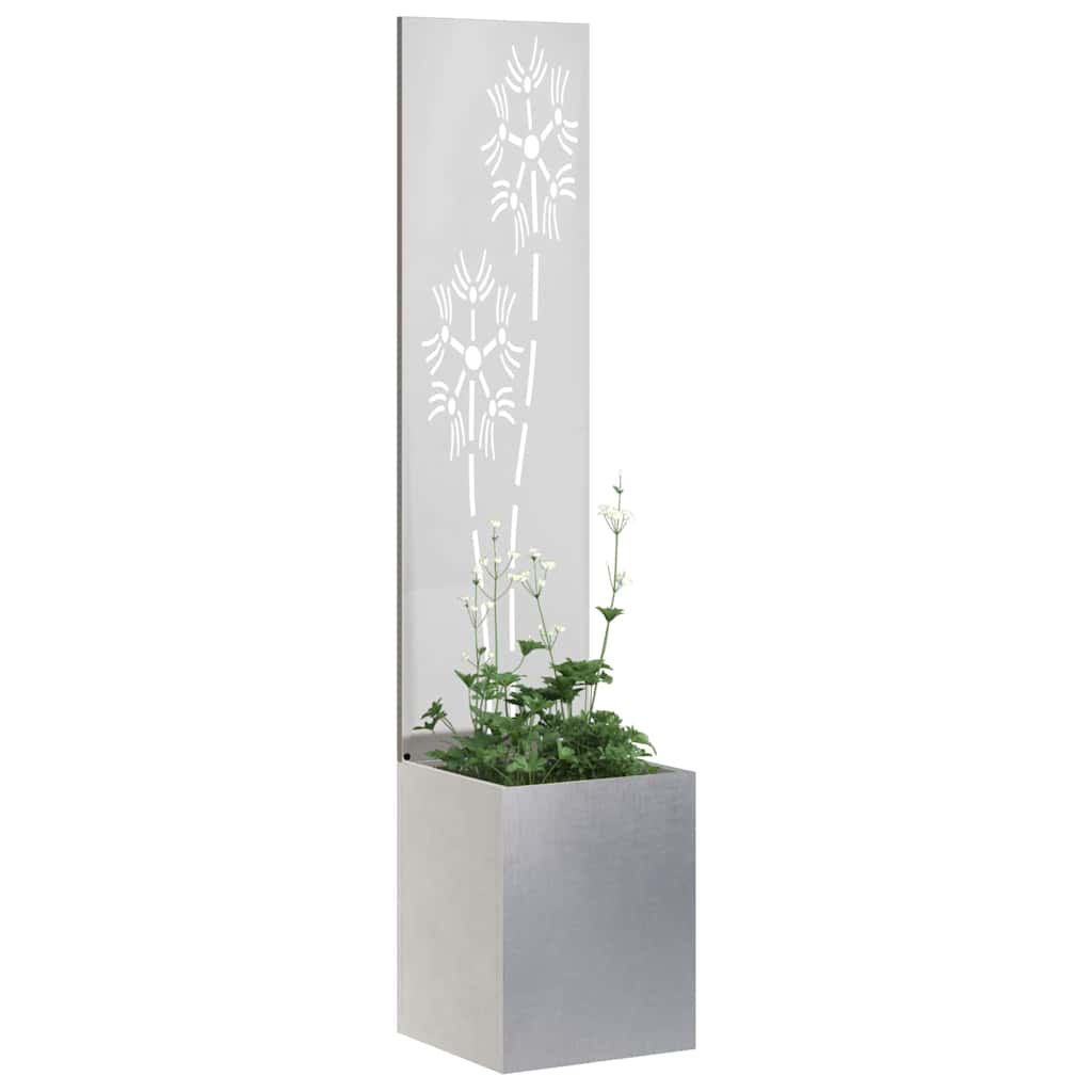 Garten Sichtschutz-Leinwand Floral Silber 32 x 150 cm Edelstahl