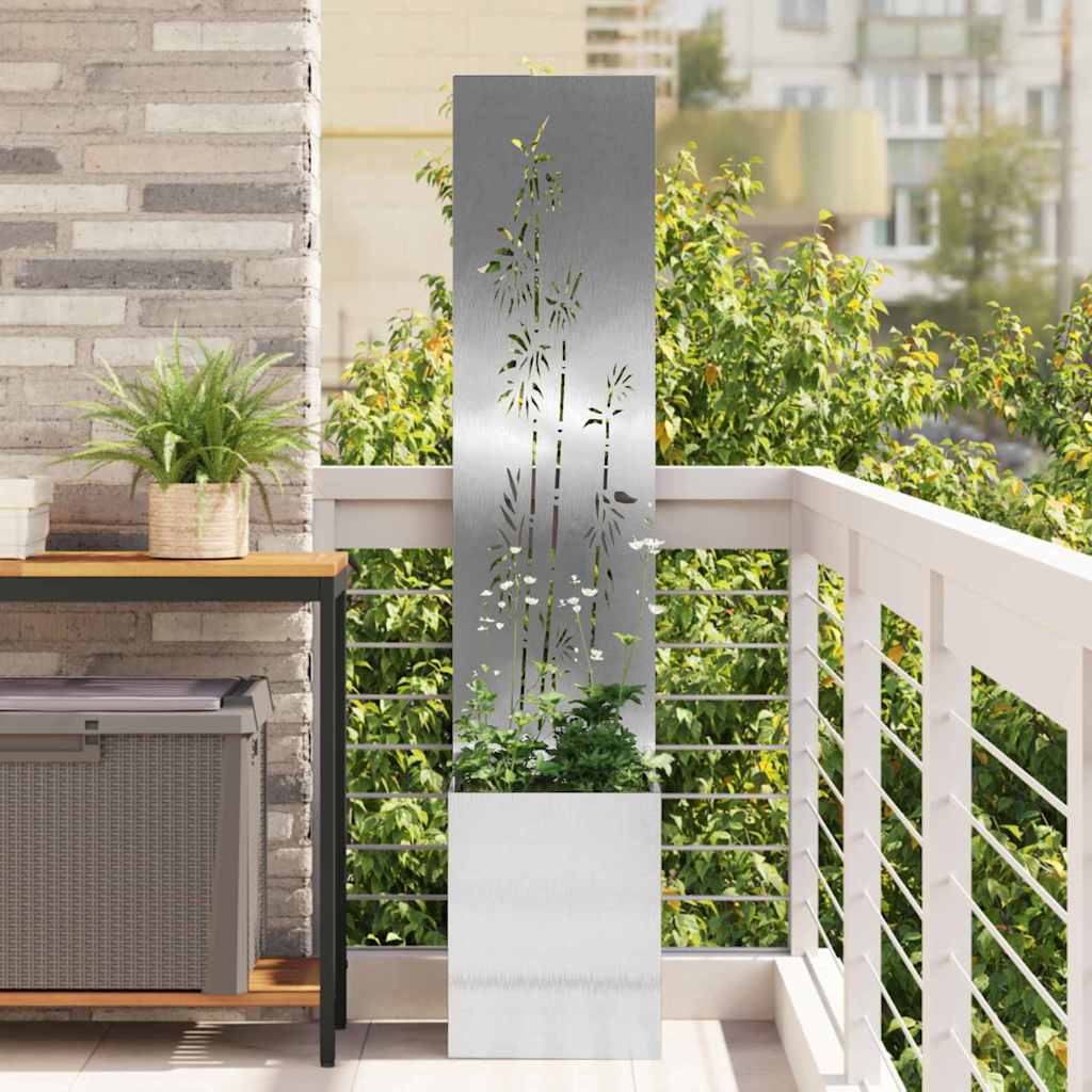 Garten Sichtschutz-Leinwand Floral Silber 32 x 140 cm Edelstahl