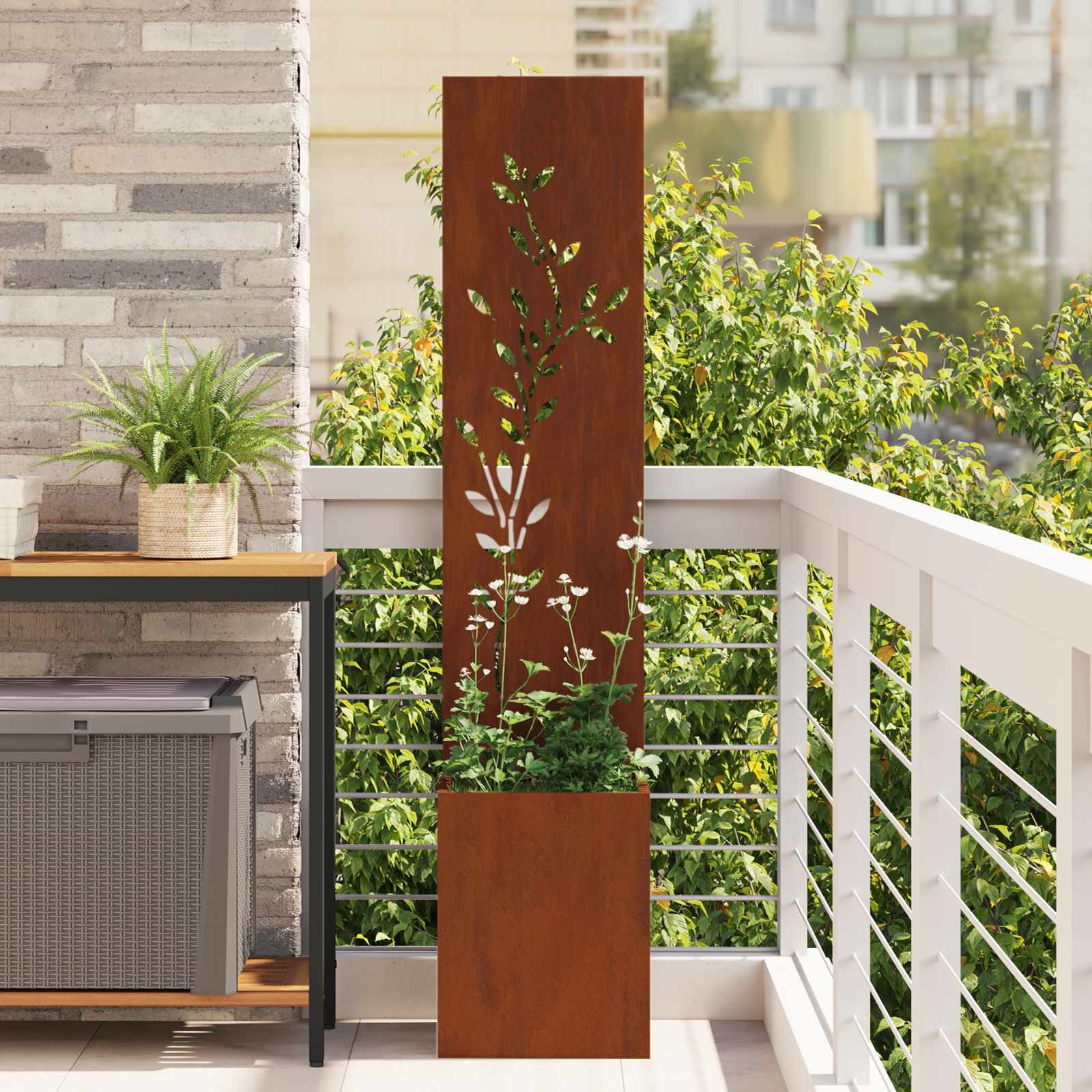 Garten Sichtschutz-Leinwand Floral Rostig 32 x 32 x 150 cm