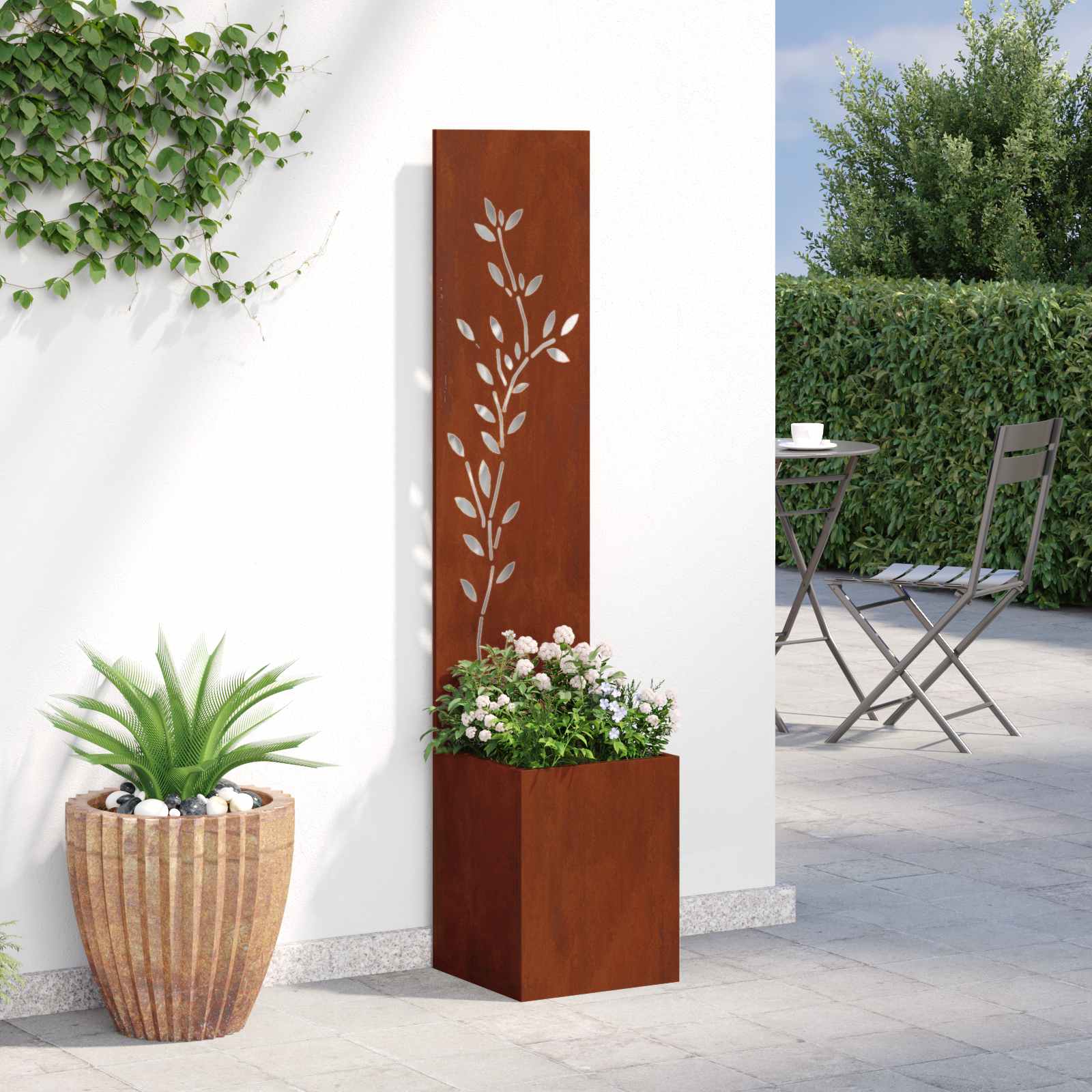 Garten Sichtschutz-Leinwand Floral Rostig 32 x 32 x 150 cm