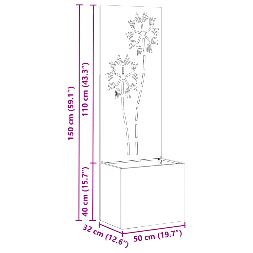 Garten Sichtschutz-Leinwand Floral Anthrazit 50 x 32 x 150 cm