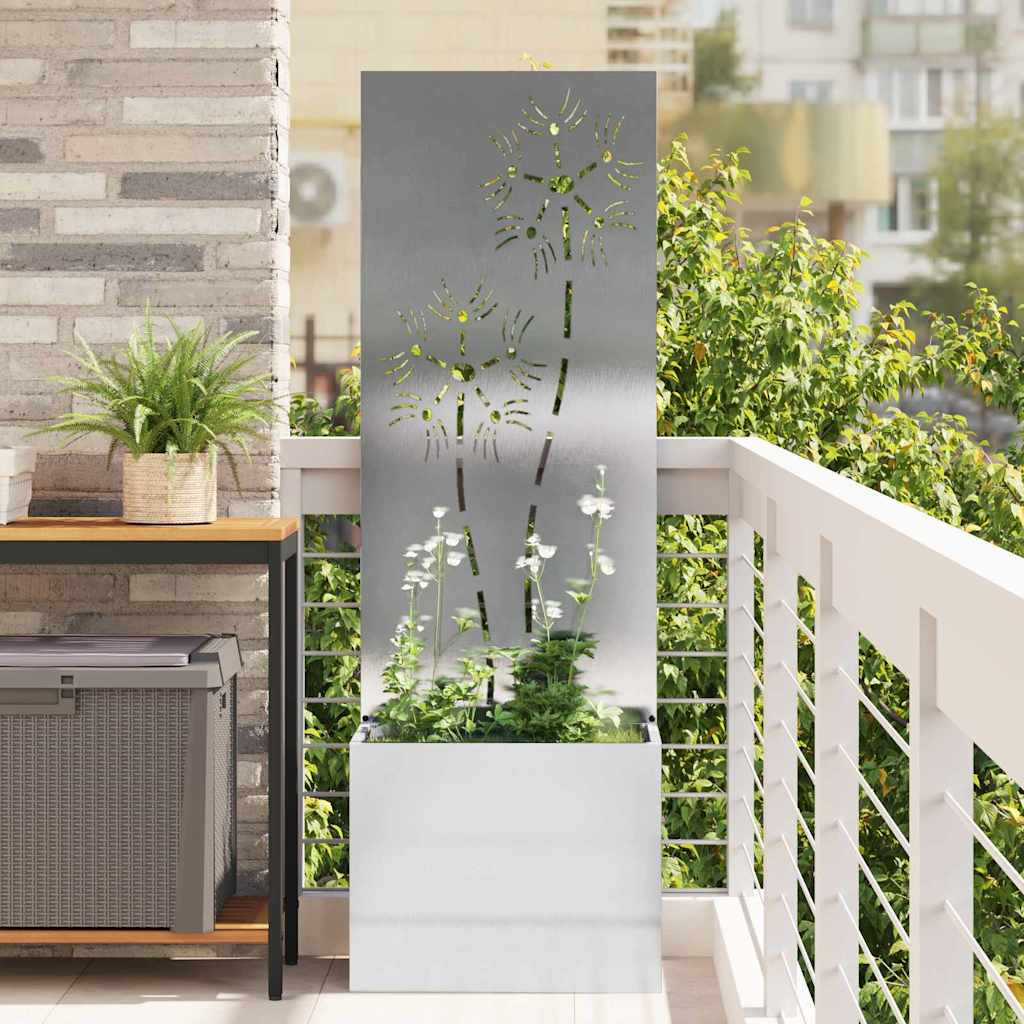 Garten Sichtschutz-Leinwand Floral Silber 50 x 150 cm Edelstahl