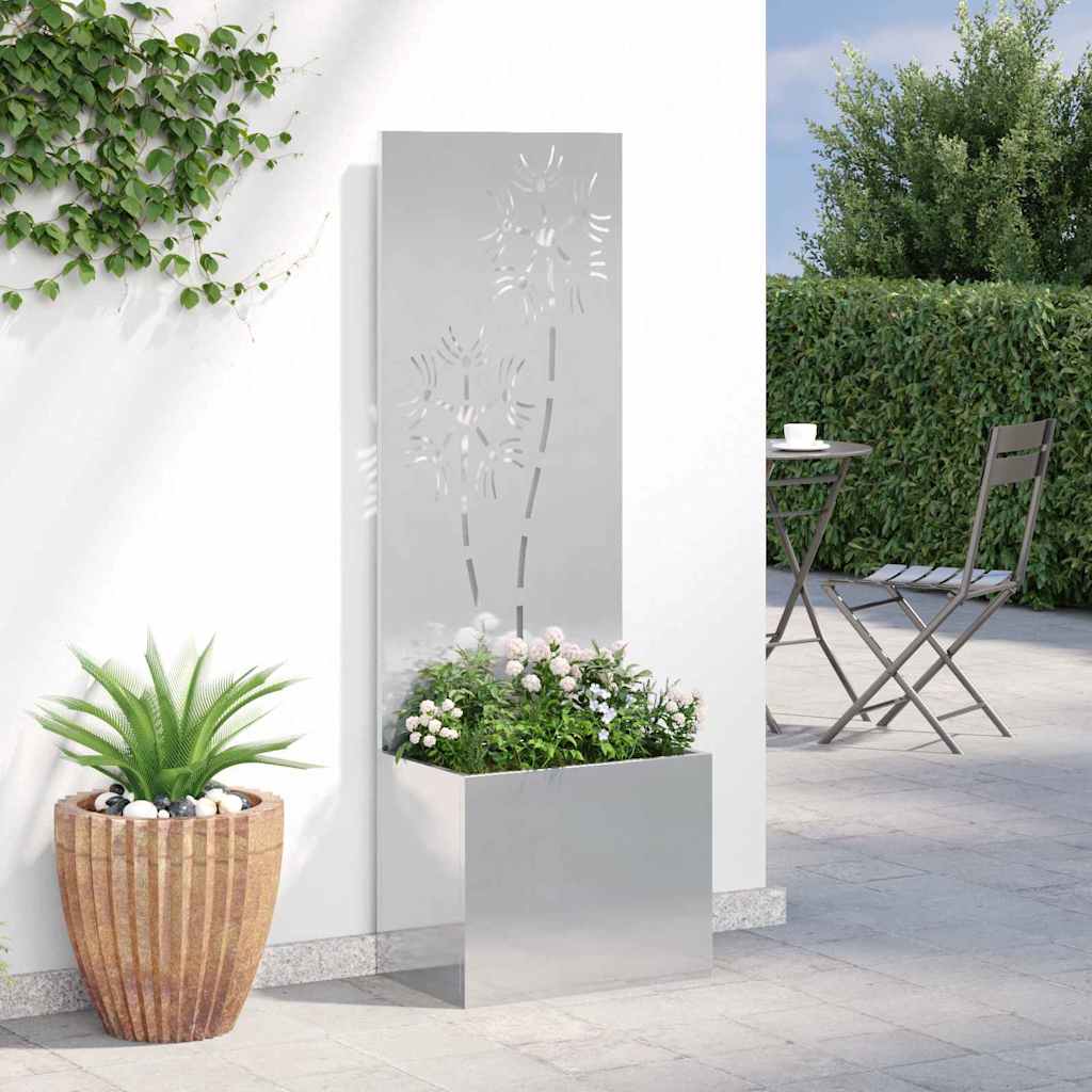 Garten Sichtschutz-Leinwand Floral Silber 50 x 150 cm Edelstahl