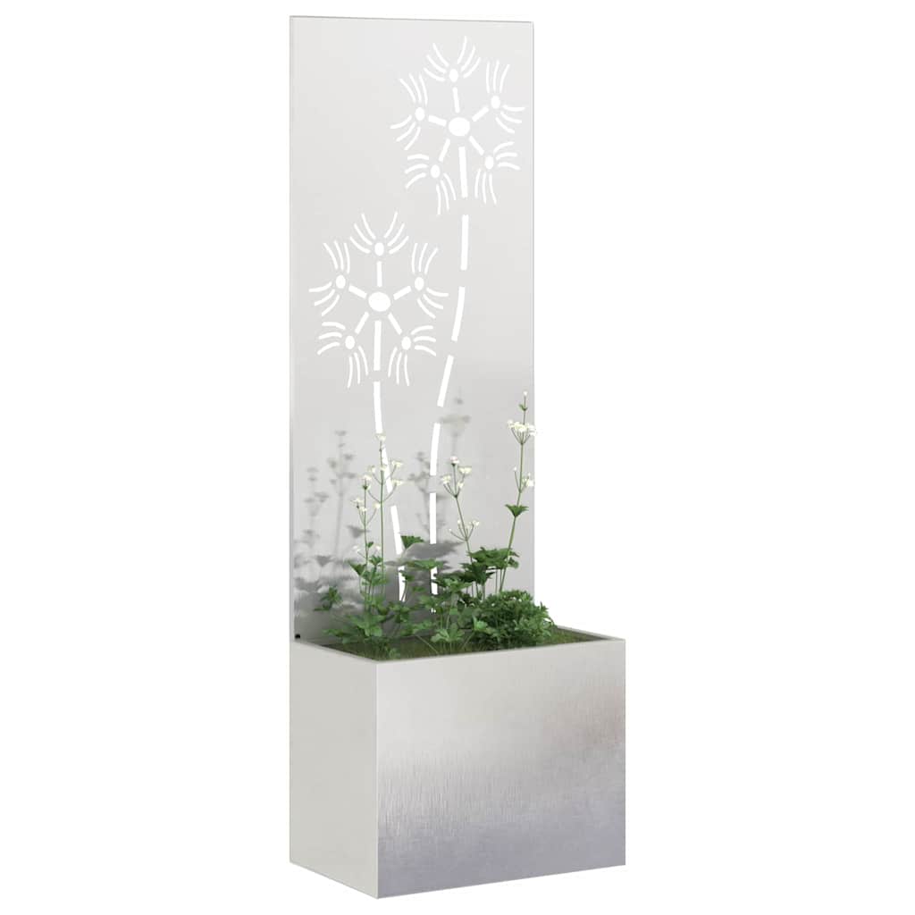 Garten Sichtschutz-Leinwand Floral Silber 50 x 150 cm Edelstahl
