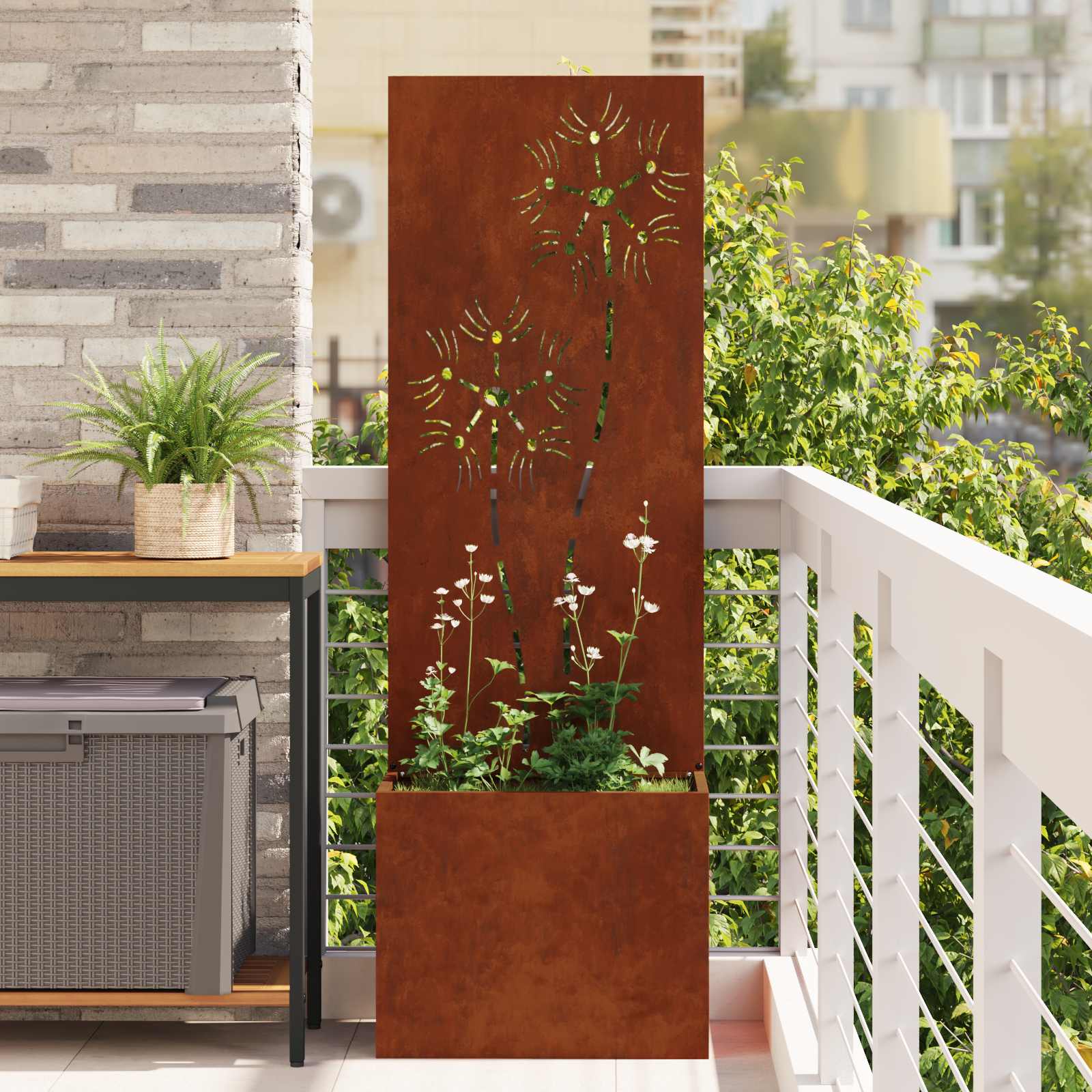 Garten Sichtschutz-Leinwand Floral Rostig 50 x 32 x 150 cm