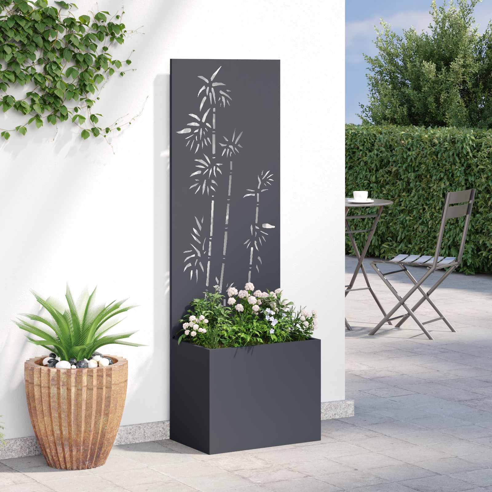 Garten Sichtschutz-Leinwand Floral Anthrazit 50 x 150 cm