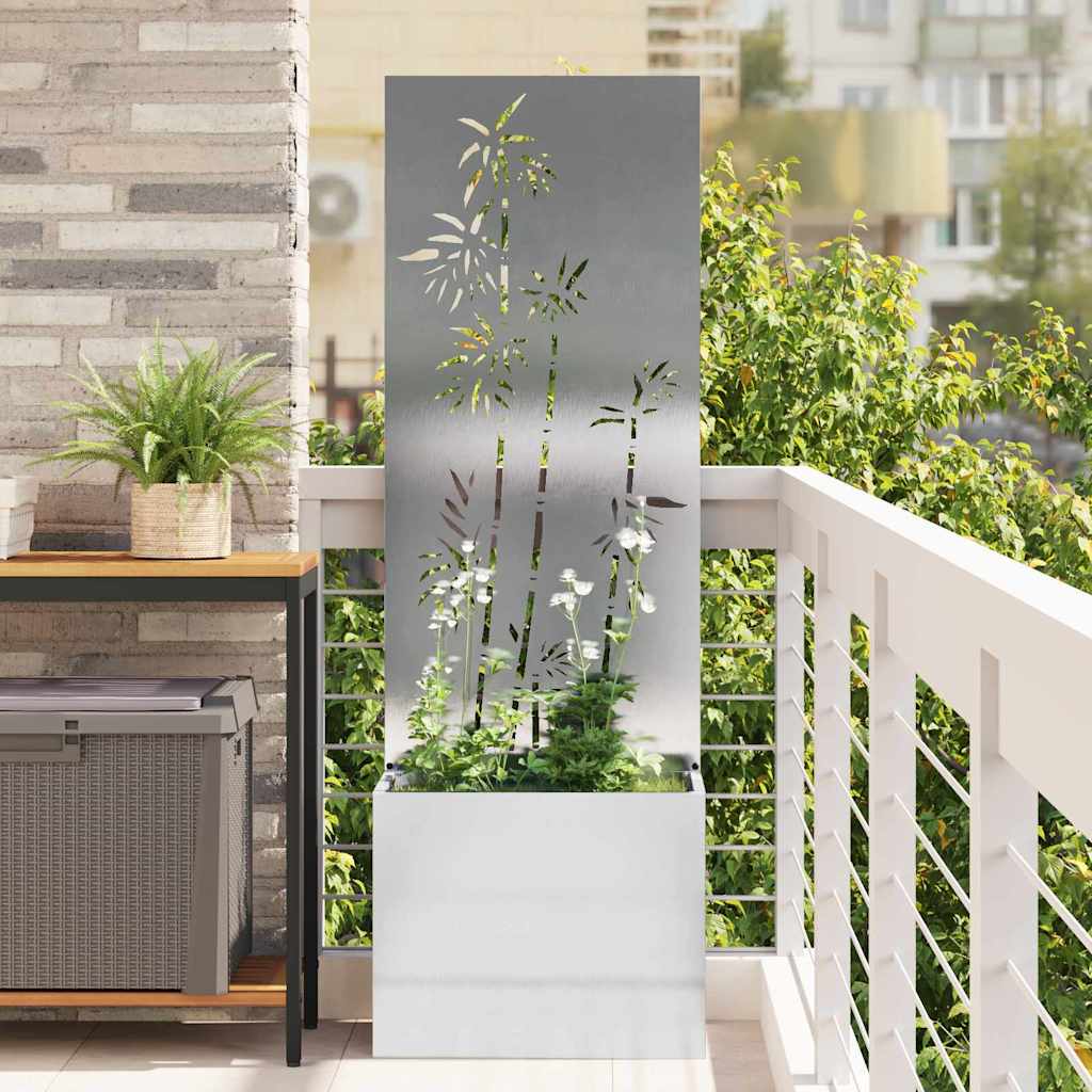 Garten Sichtschutz-Leinwand Floral Silber 50 x 150 cm Edelstahl