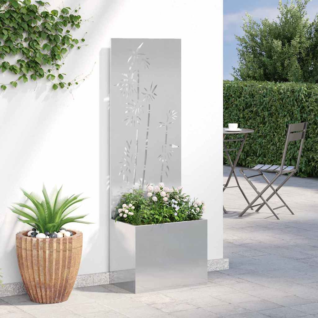 Garten Sichtschutz-Leinwand Floral Silber 50 x 150 cm Edelstahl