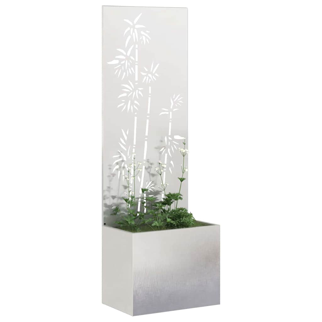 Garten Sichtschutz-Leinwand Floral Silber 50 x 150 cm Edelstahl