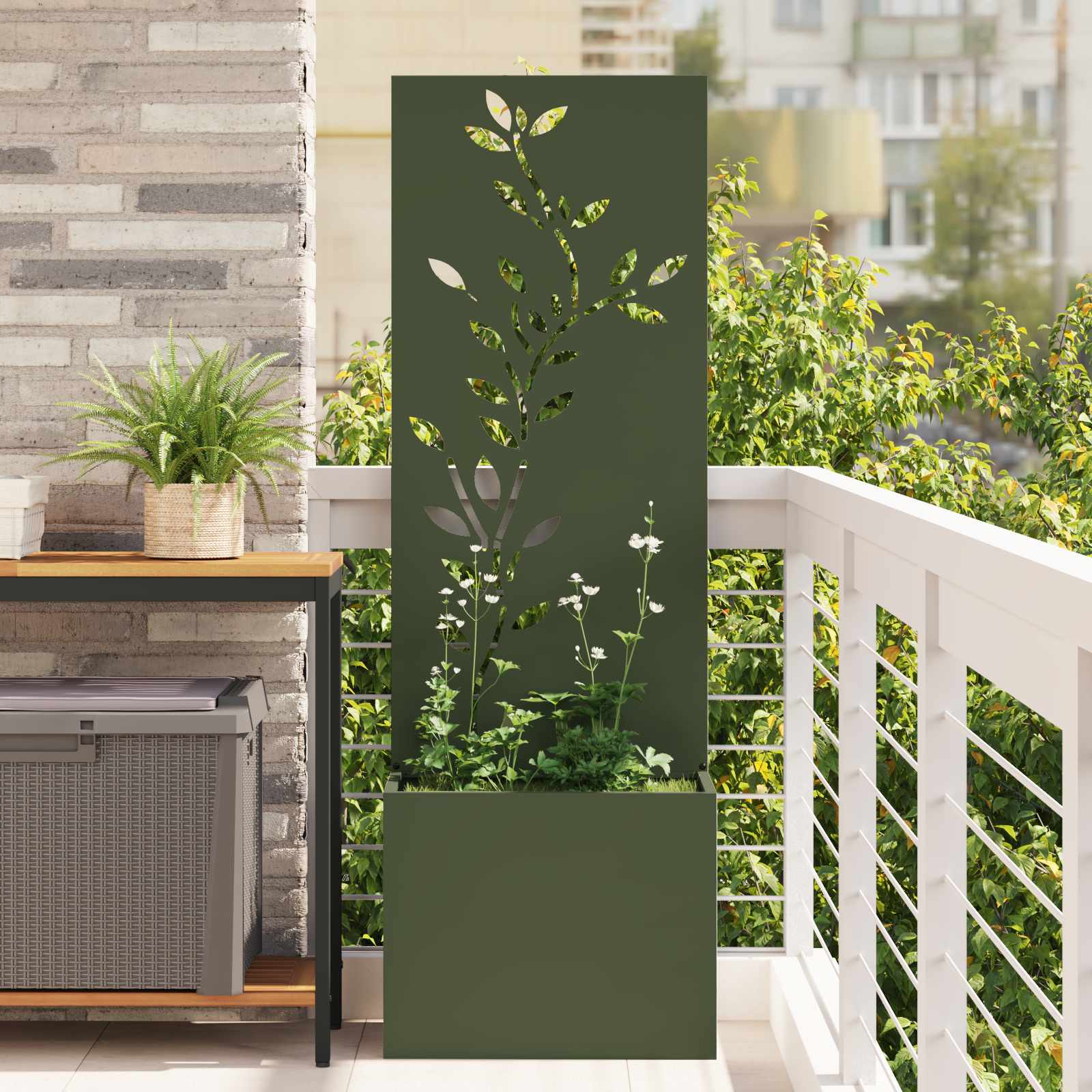 Garten Sichtschutz-Leinwand Floral Olivgrün 50 x 150 cm