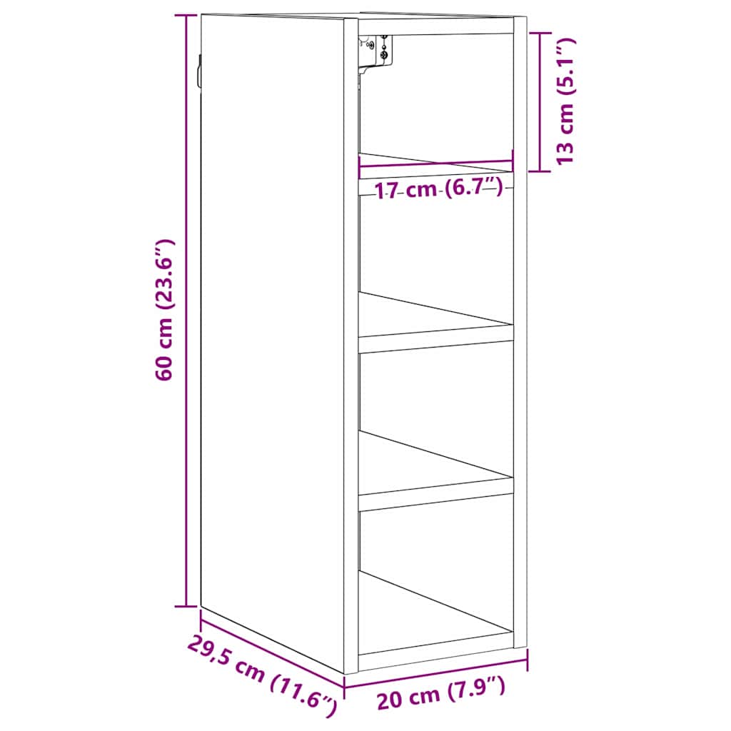 Hängeschrank mit Regal Schwarz Eichen-Optik 20 x 29,5 x 60 cm