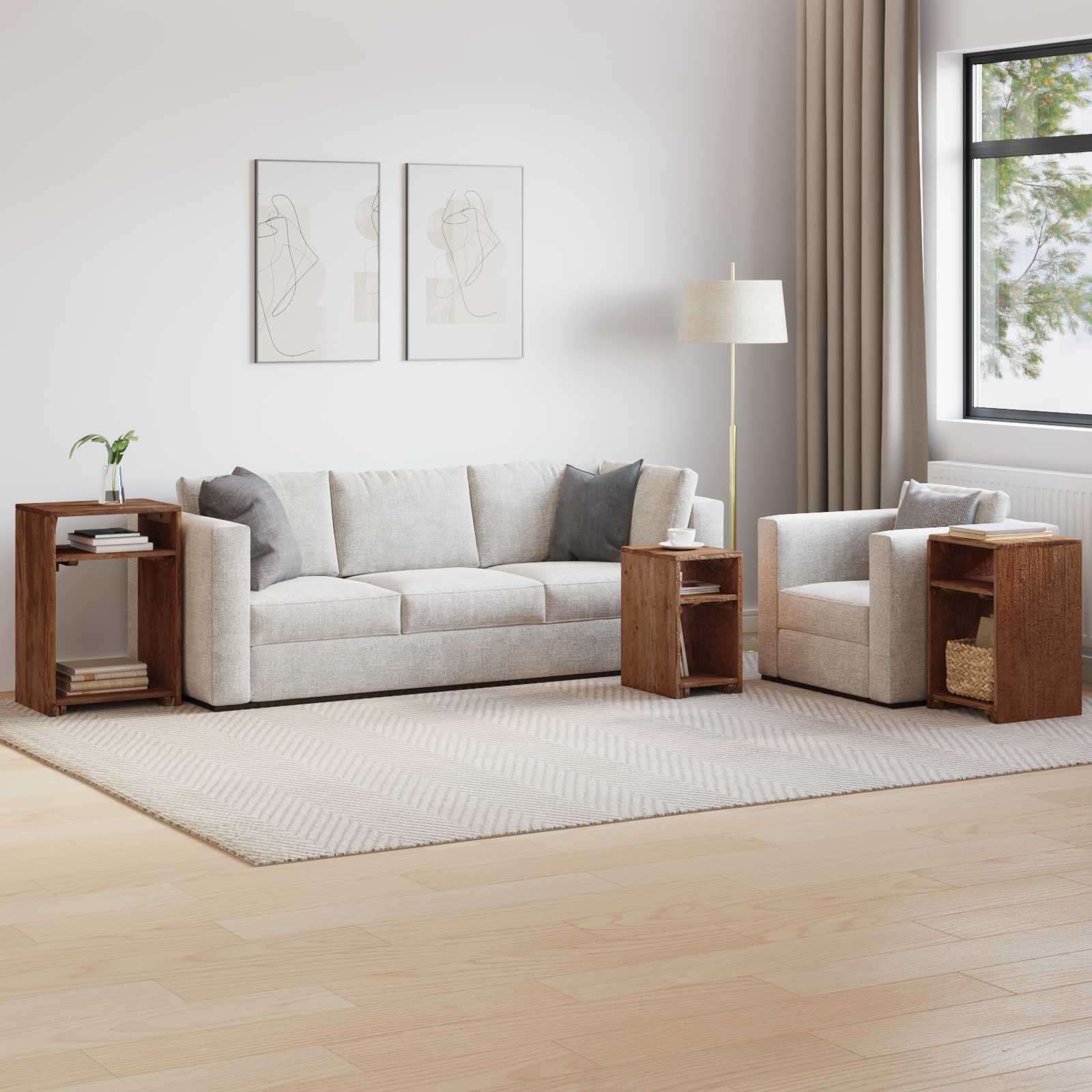 Akzenttisch mit Regal 3 pcs Braun Massives Mahagoni Holz