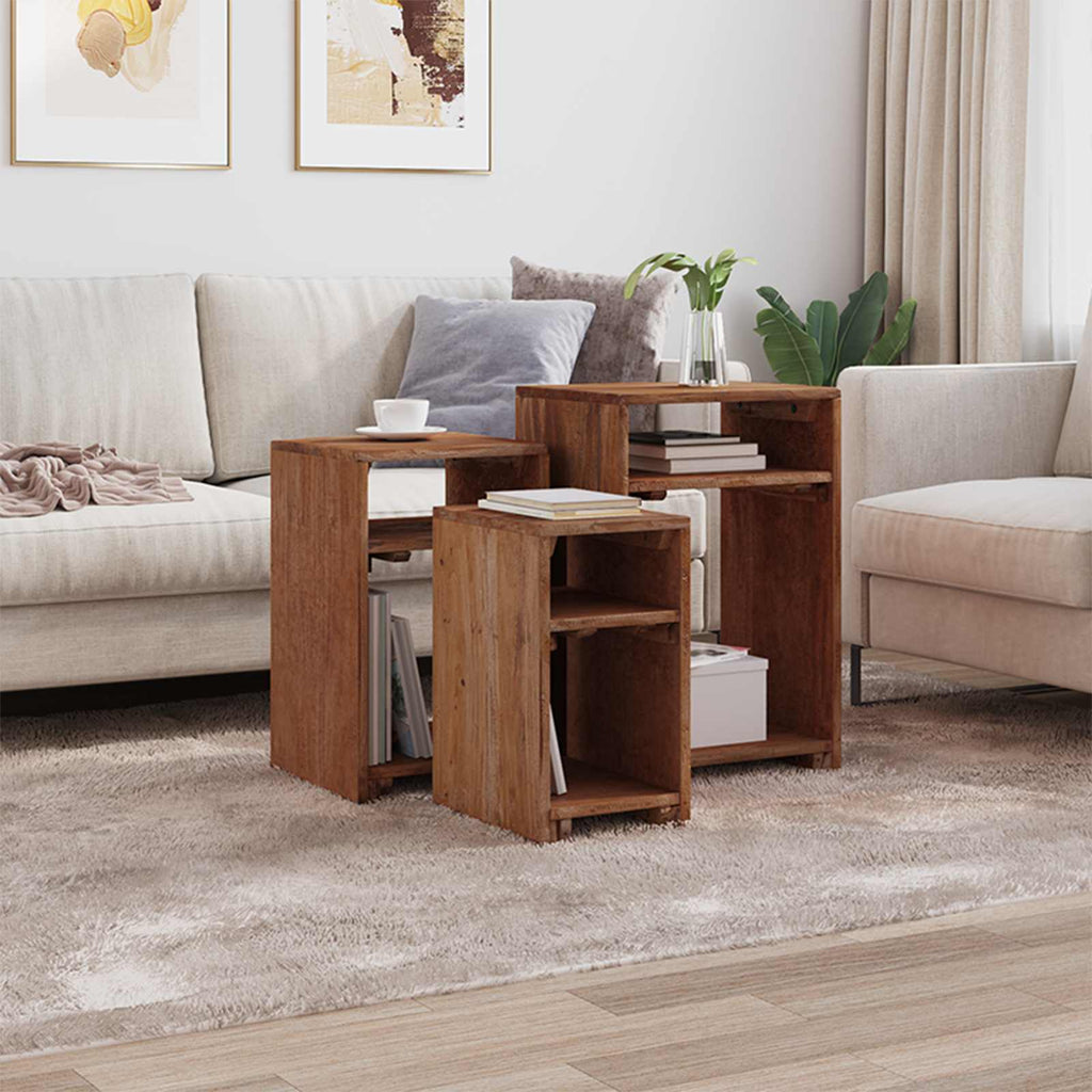 Akzenttisch mit Regal 3 pcs Braun Massives Mahagoni Holz
